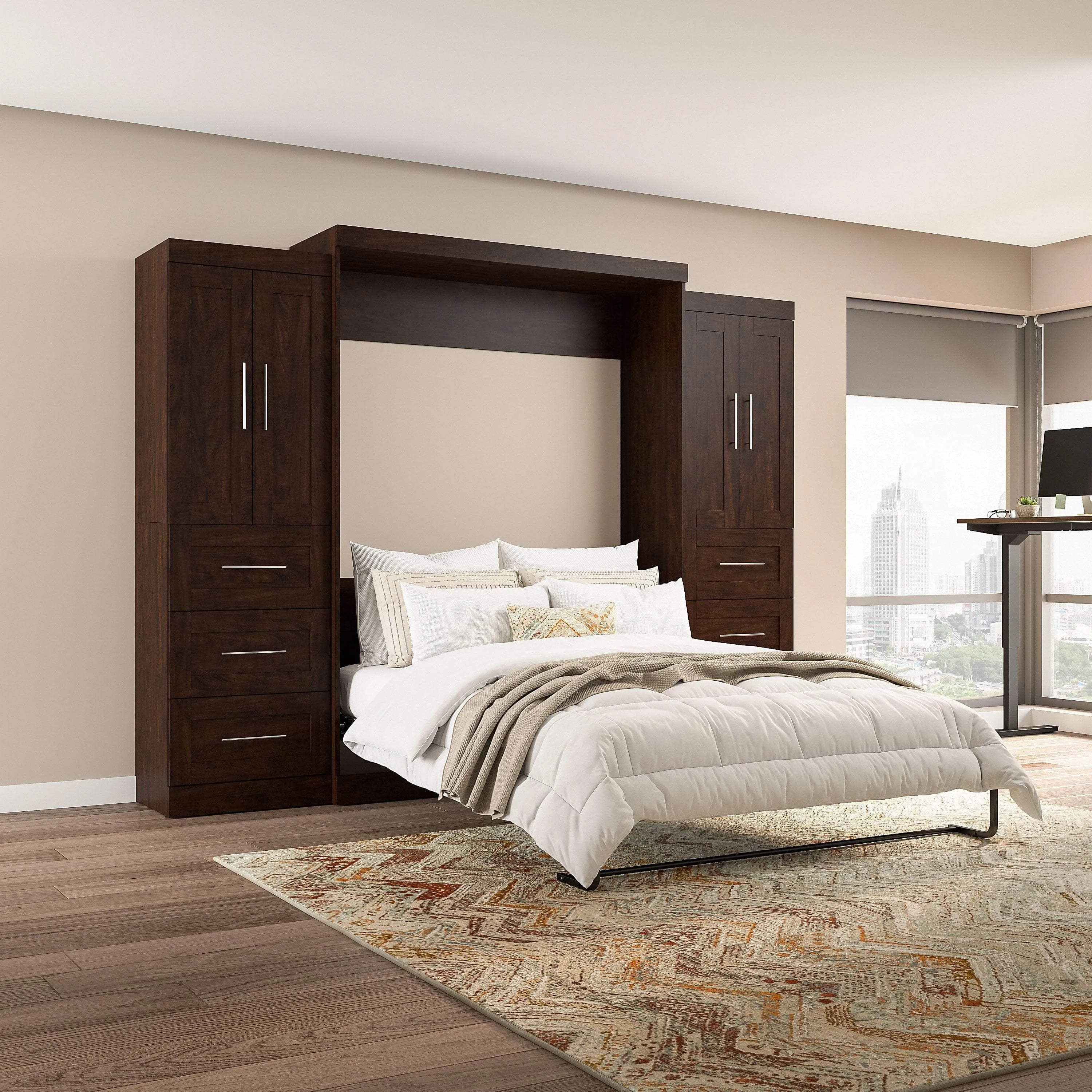 Pur Queen Murphy Wall Bed with Closet Storage Cabinets (115W) - Available in 7 Colours