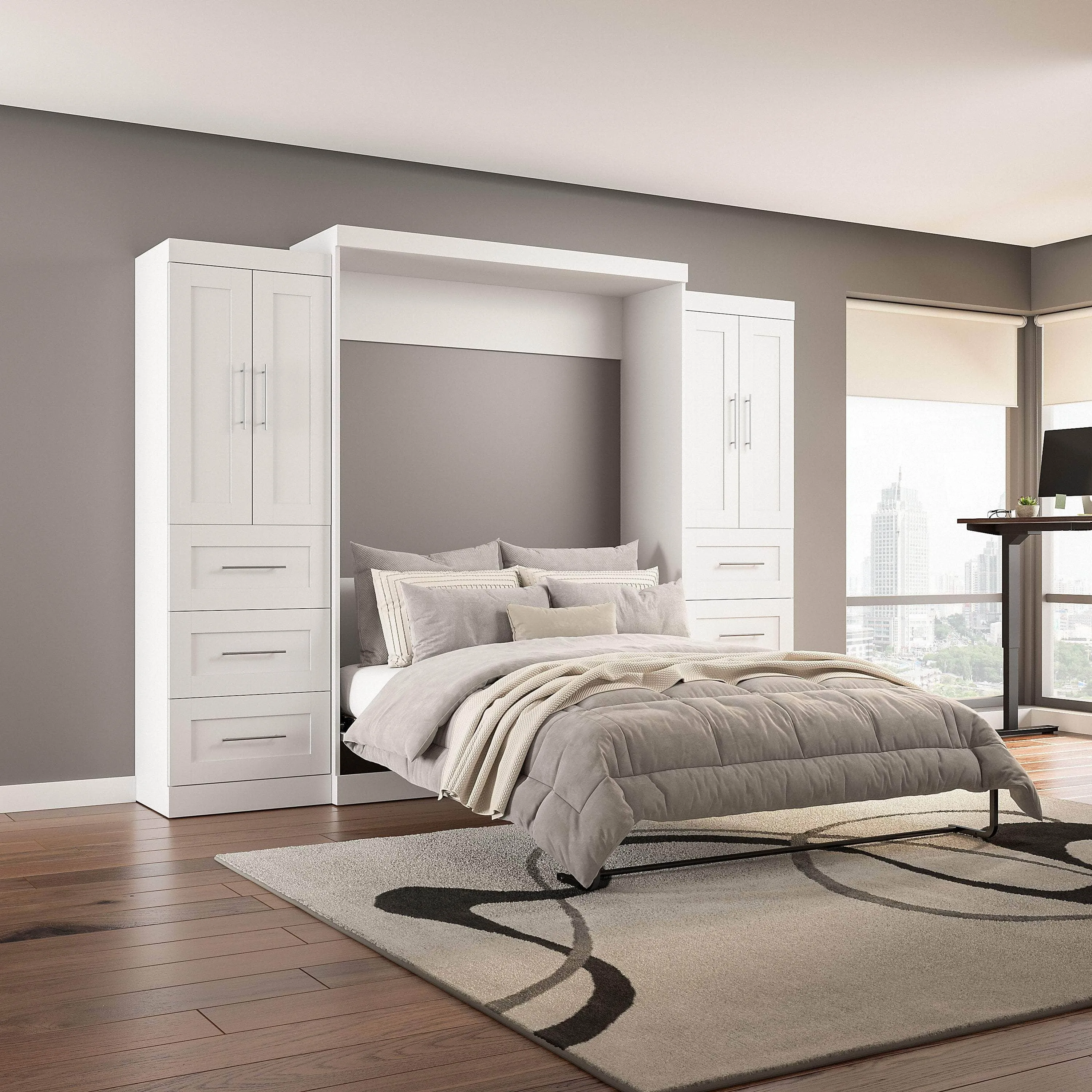 Pur Queen Murphy Wall Bed with Closet Storage Cabinets (115W) - Available in 7 Colours