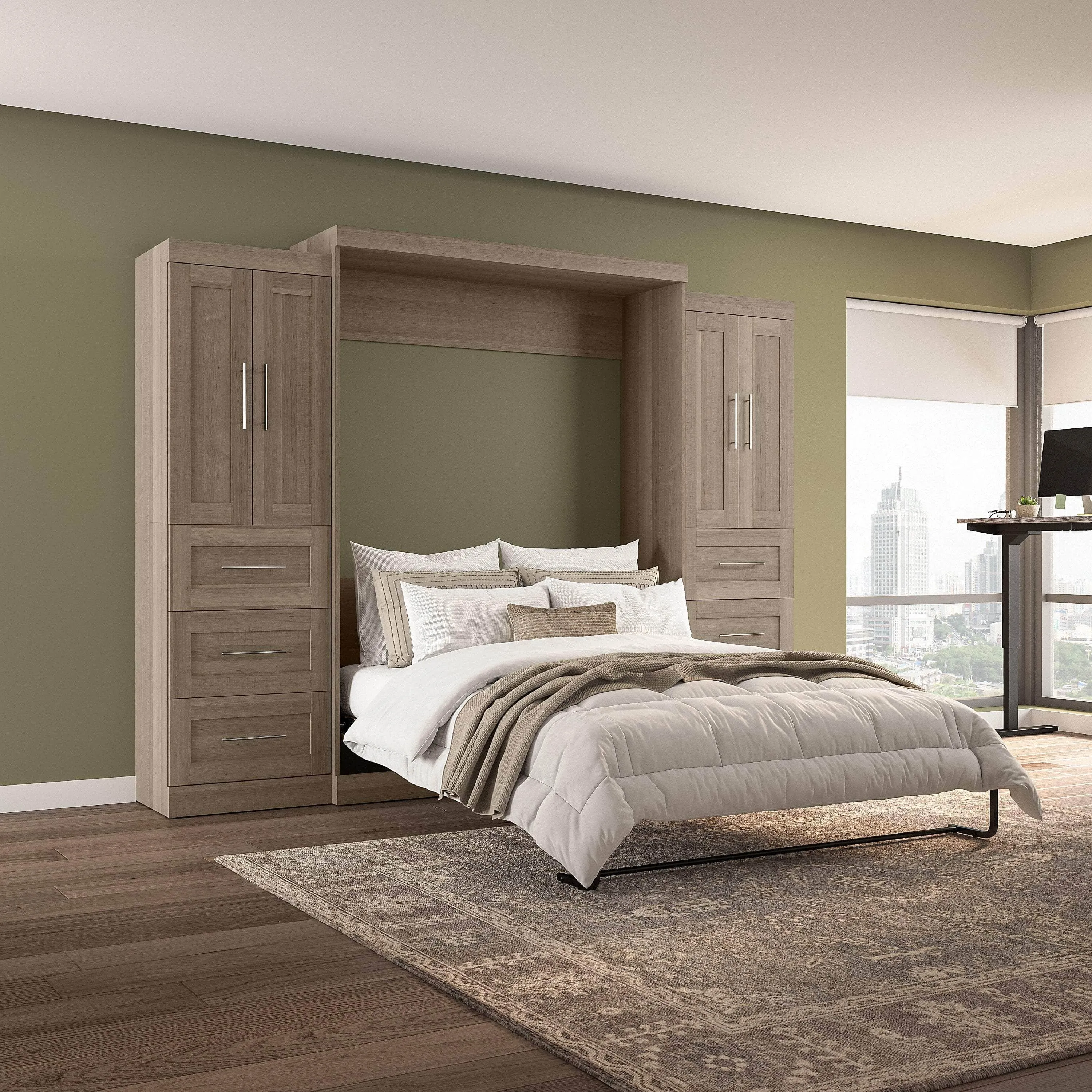 Pur Queen Murphy Wall Bed with Closet Storage Cabinets (115W) - Available in 7 Colours