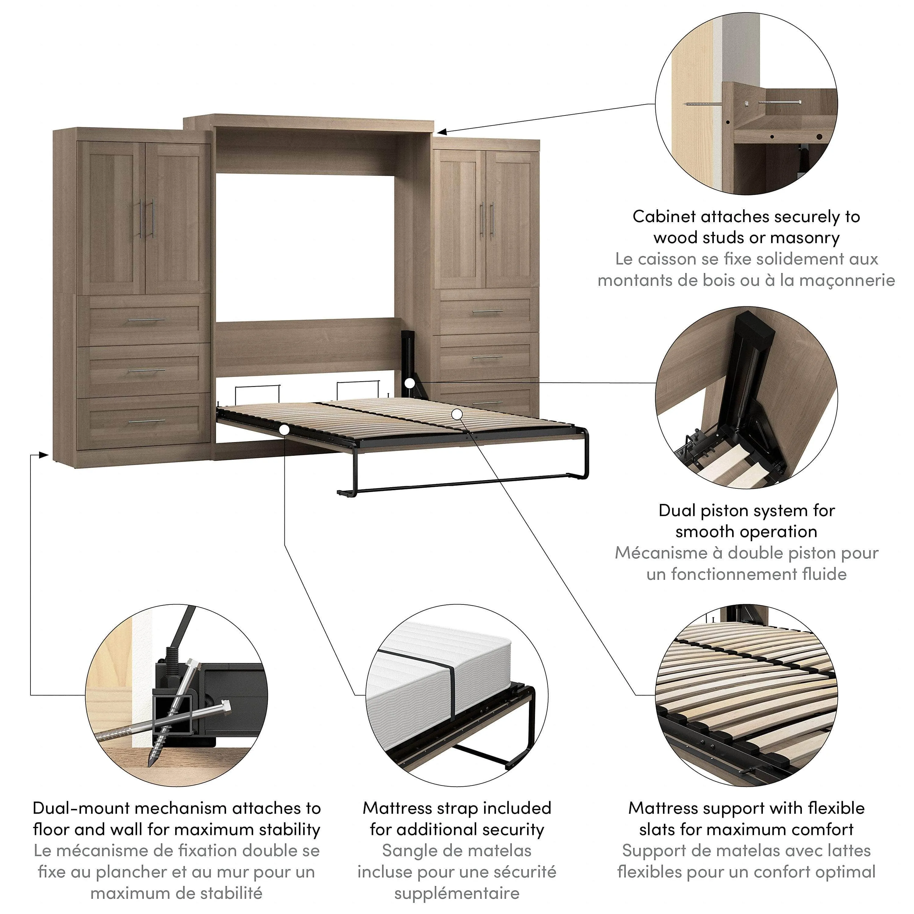 Pur Queen Murphy Wall Bed with Wardrobes (136W) - Available in 5 Colours