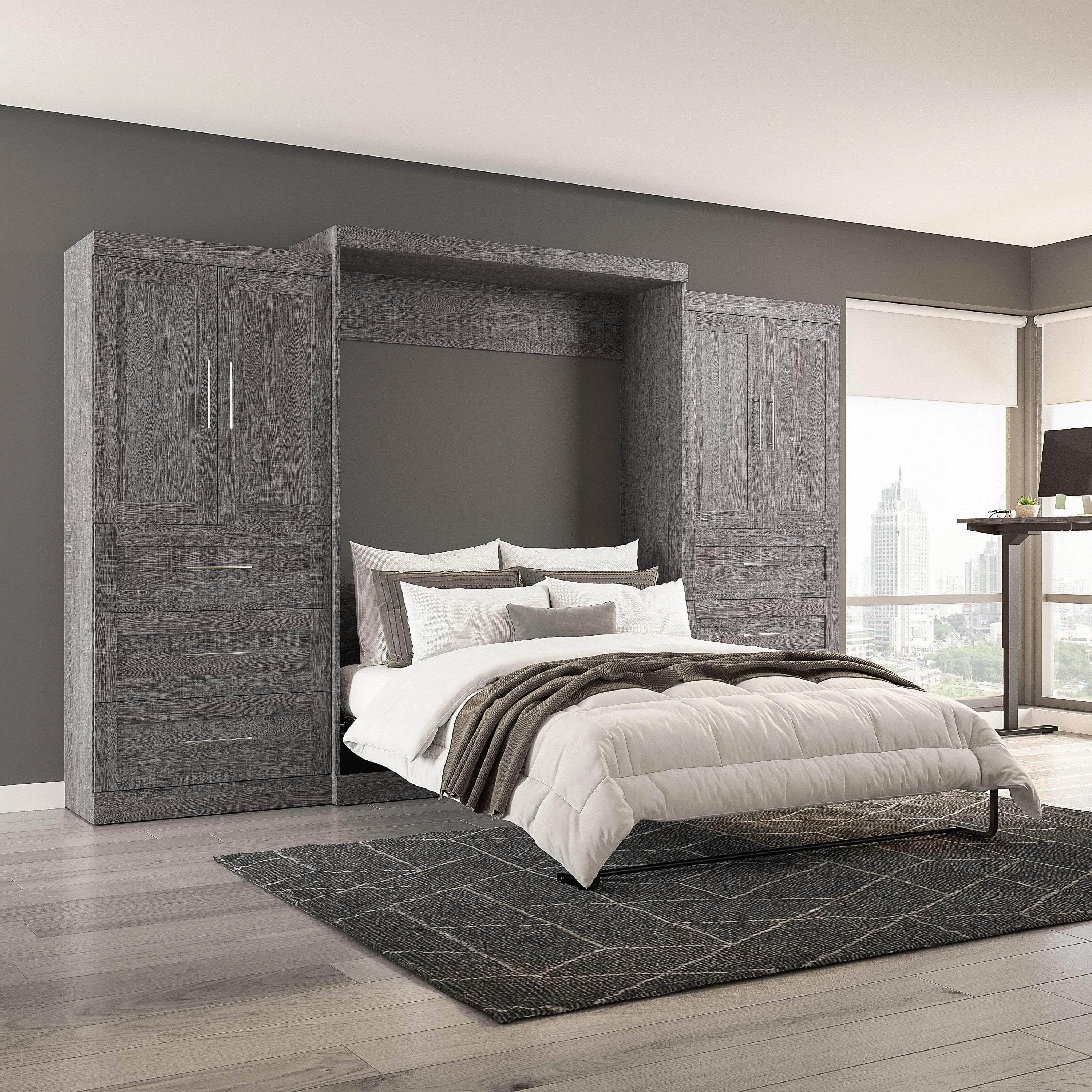 Pur Queen Murphy Wall Bed with Wardrobes (136W) - Available in 5 Colours