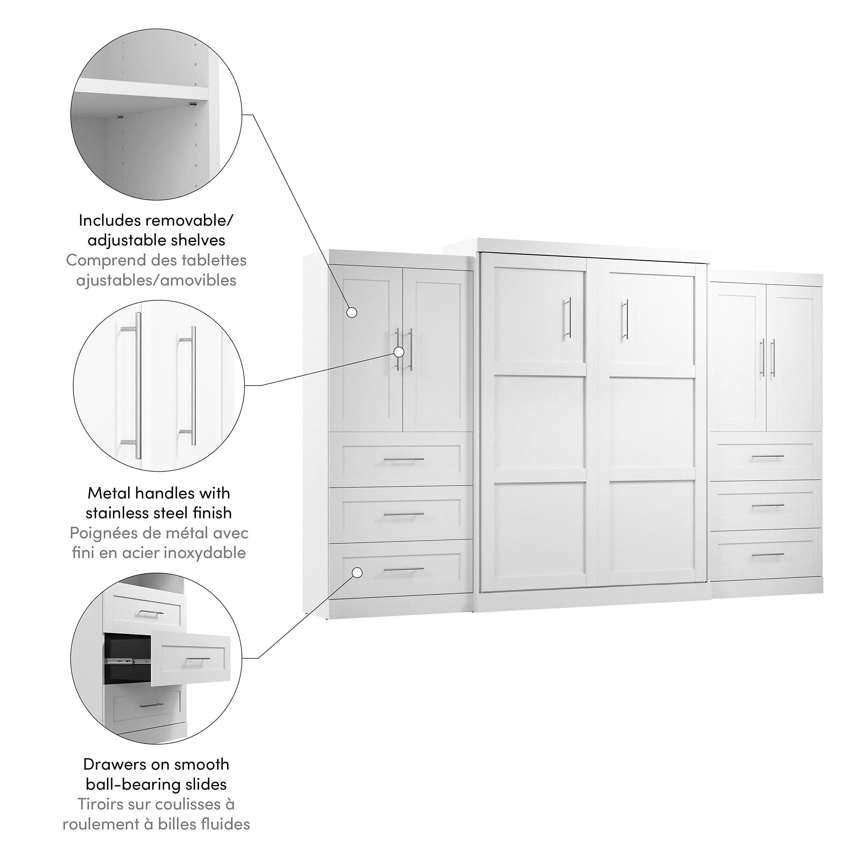 Pur Queen Murphy Wall Bed with Wardrobes (136W) - Available in 5 Colours