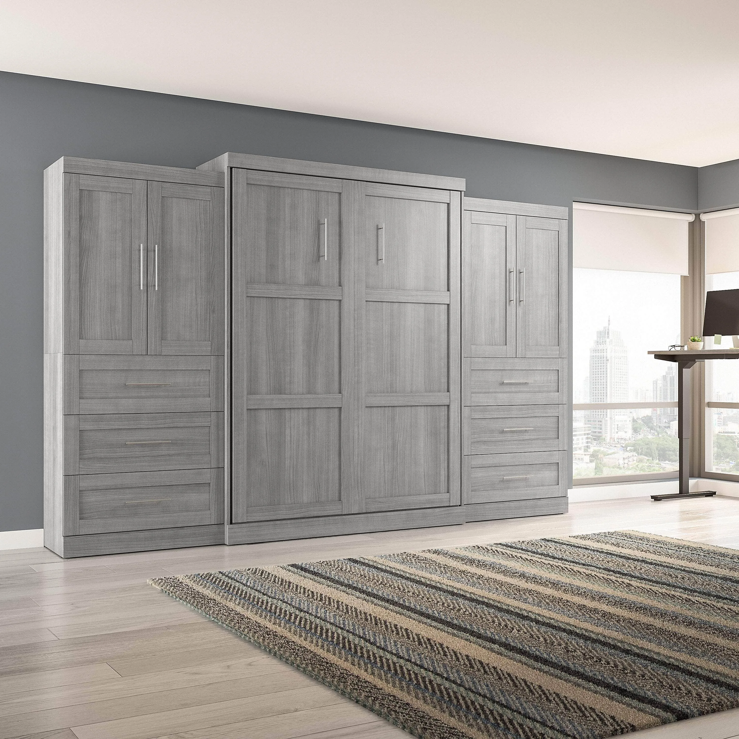 Pur Queen Murphy Wall Bed with Wardrobes (136W) - Available in 5 Colours