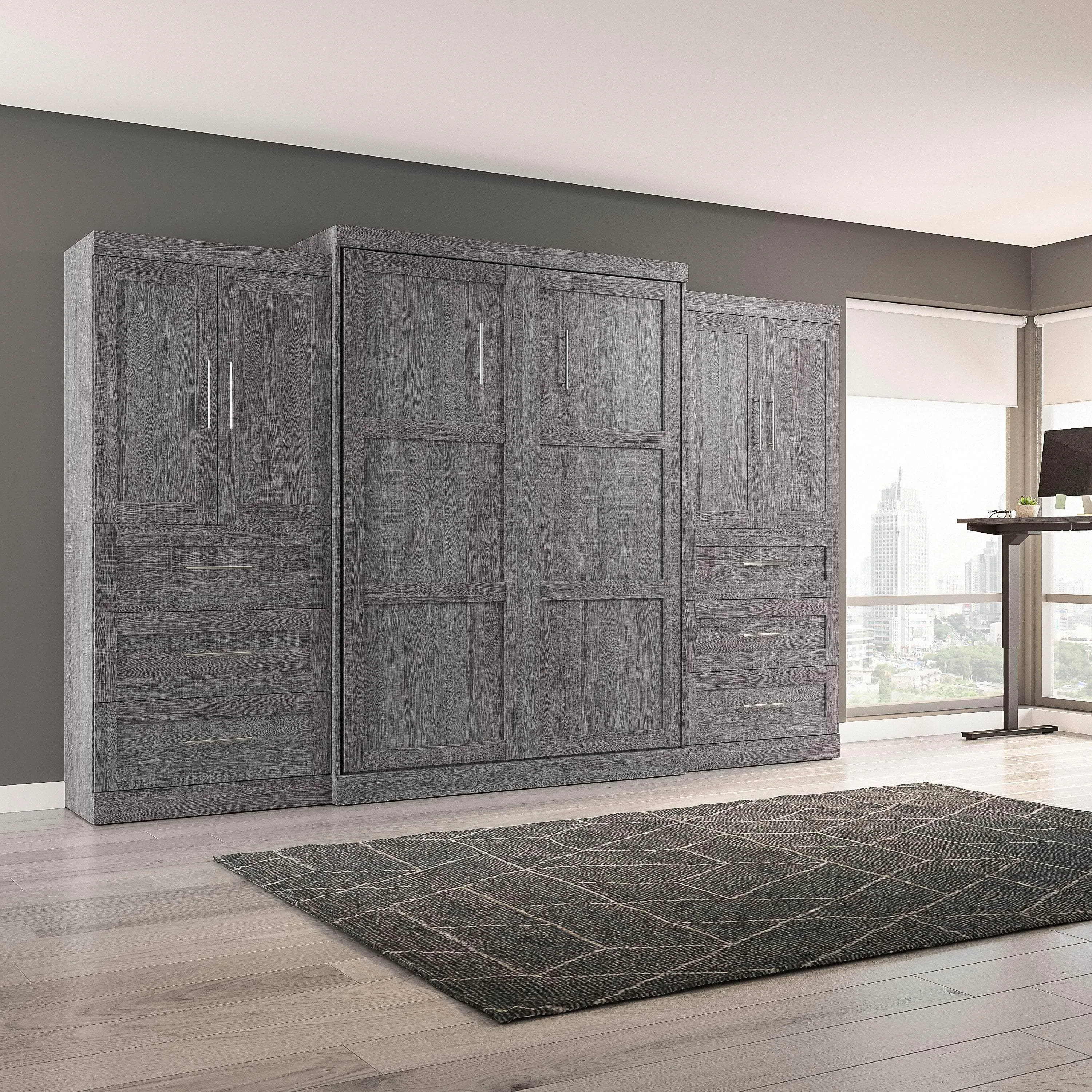 Pur Queen Murphy Wall Bed with Wardrobes (136W) - Available in 5 Colours