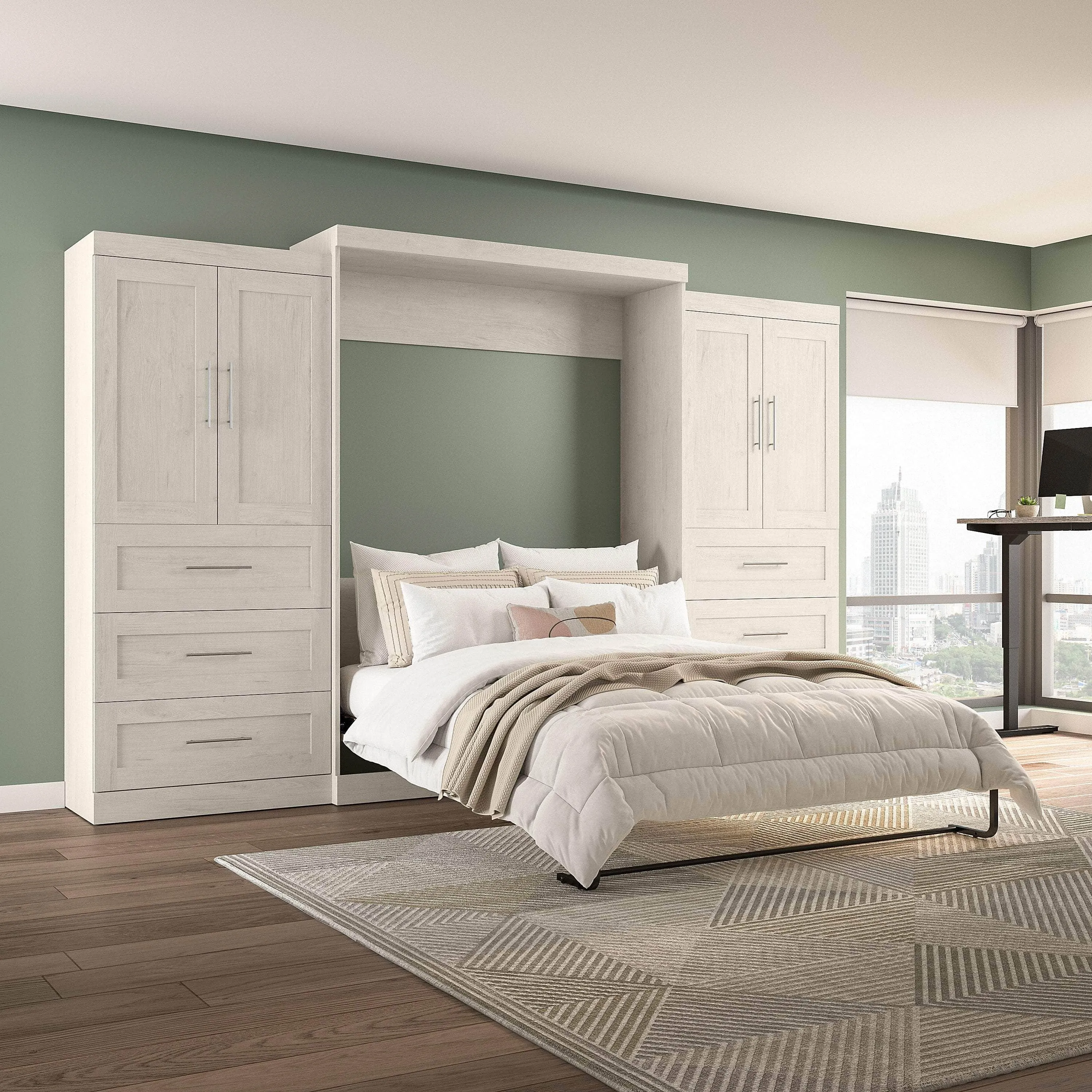 Pur Queen Murphy Wall Bed with Wardrobes (136W) - Available in 5 Colours