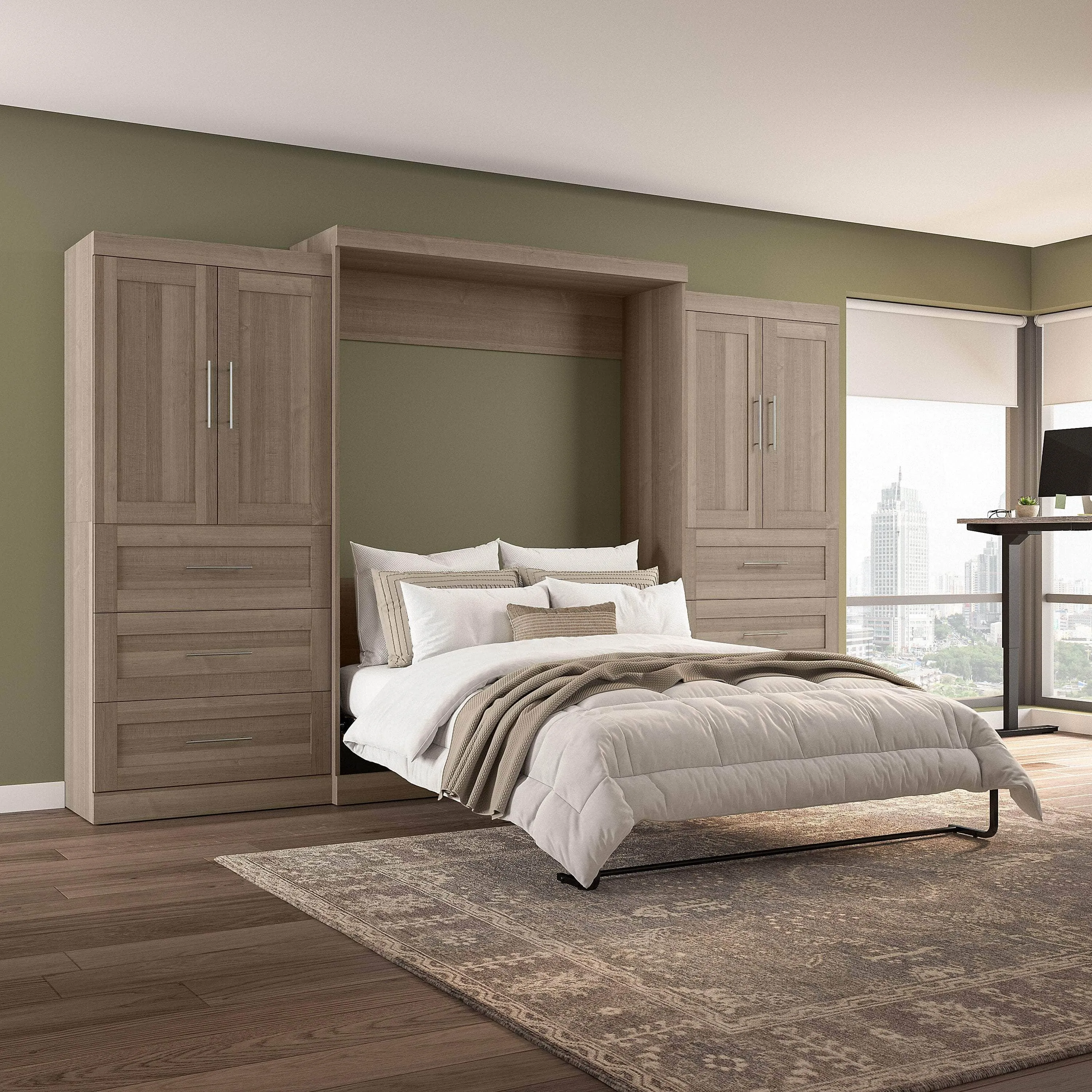 Pur Queen Murphy Wall Bed with Wardrobes (136W) - Available in 5 Colours