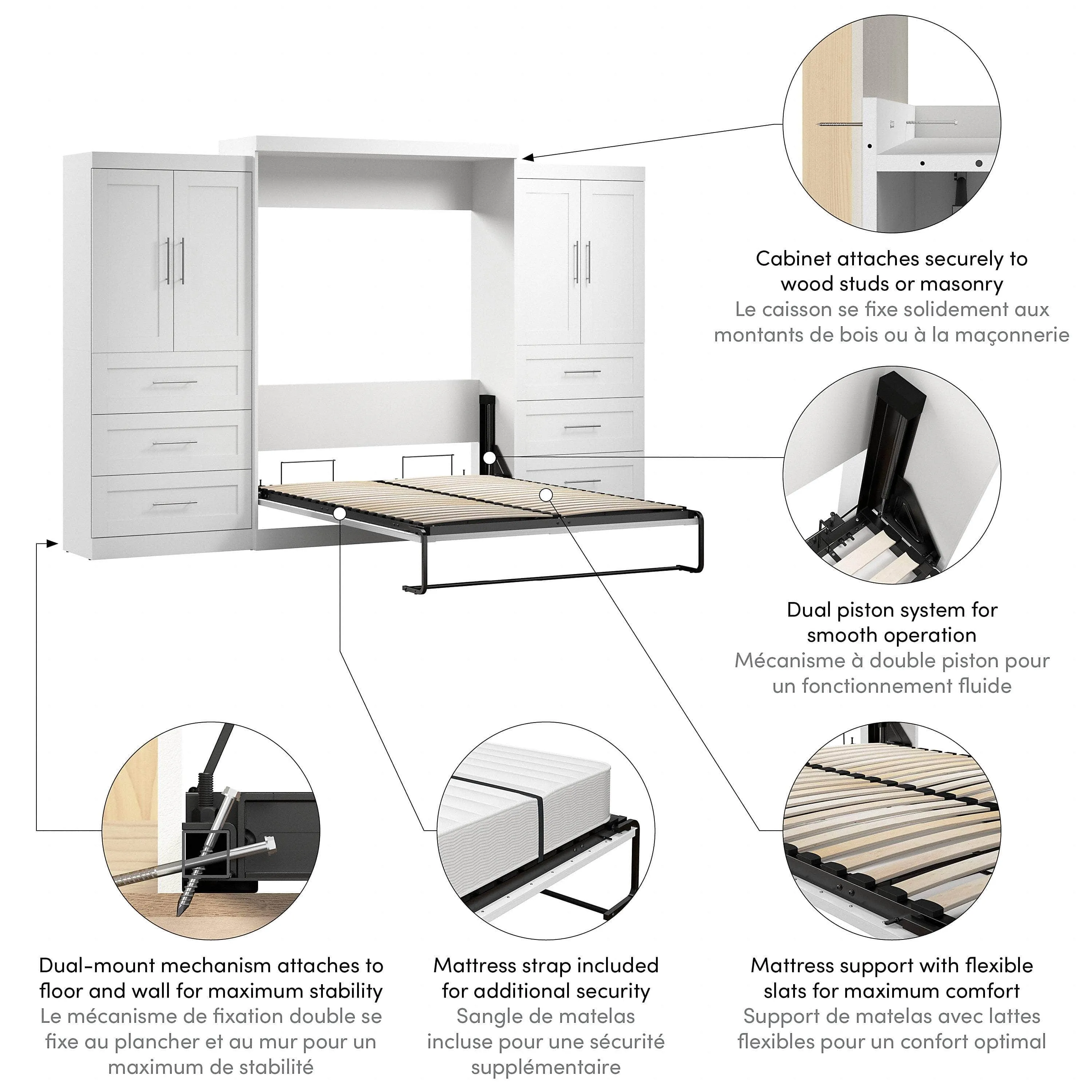 Pur Queen Murphy Wall Bed with Wardrobes (136W) - Available in 5 Colours