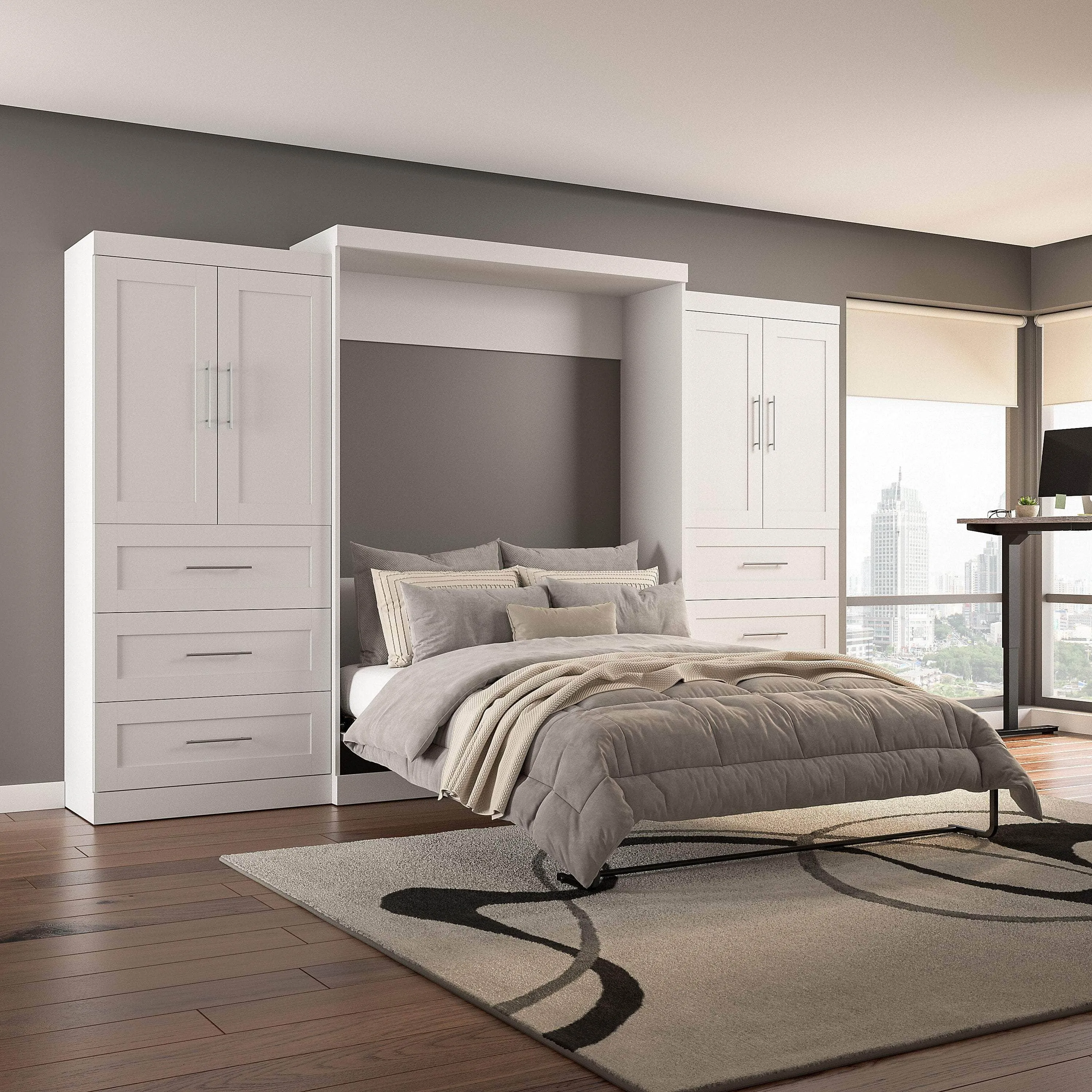 Pur Queen Murphy Wall Bed with Wardrobes (136W) - Available in 5 Colours