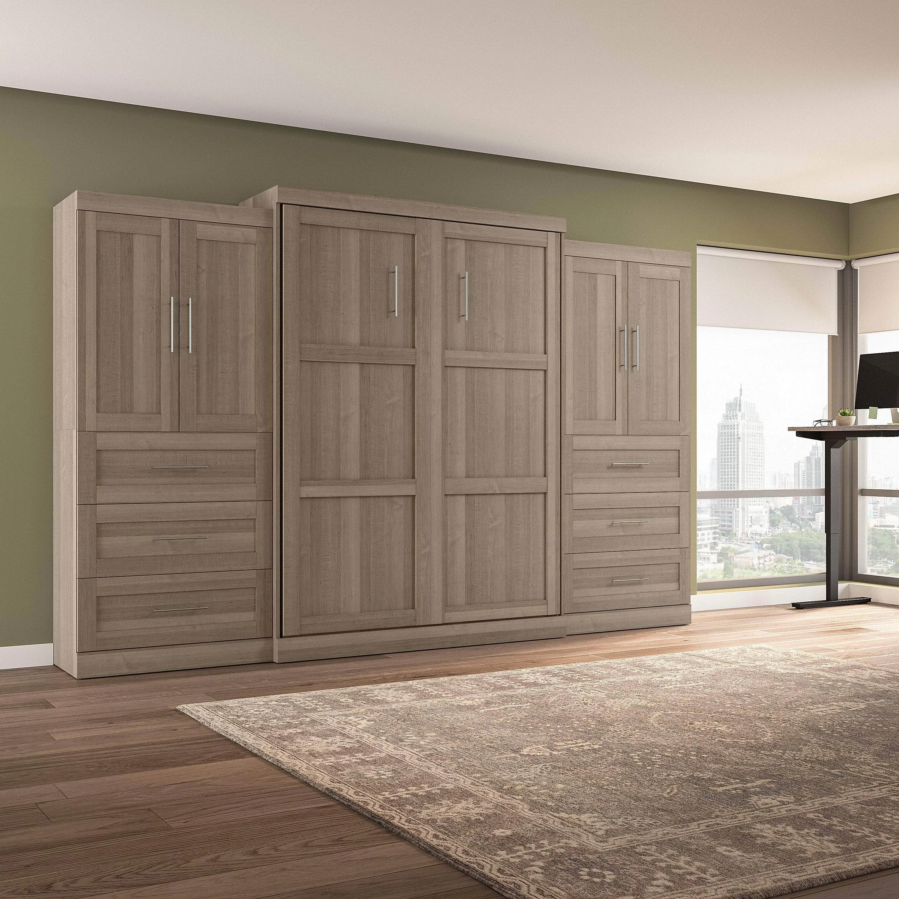 Pur Queen Murphy Wall Bed with Wardrobes (136W) - Available in 5 Colours