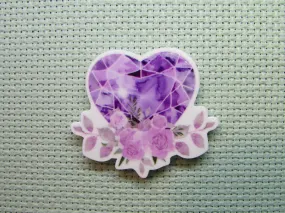 Purple Jeweled Heart with Flowers Needle Minder, Cover Minder, Magnet