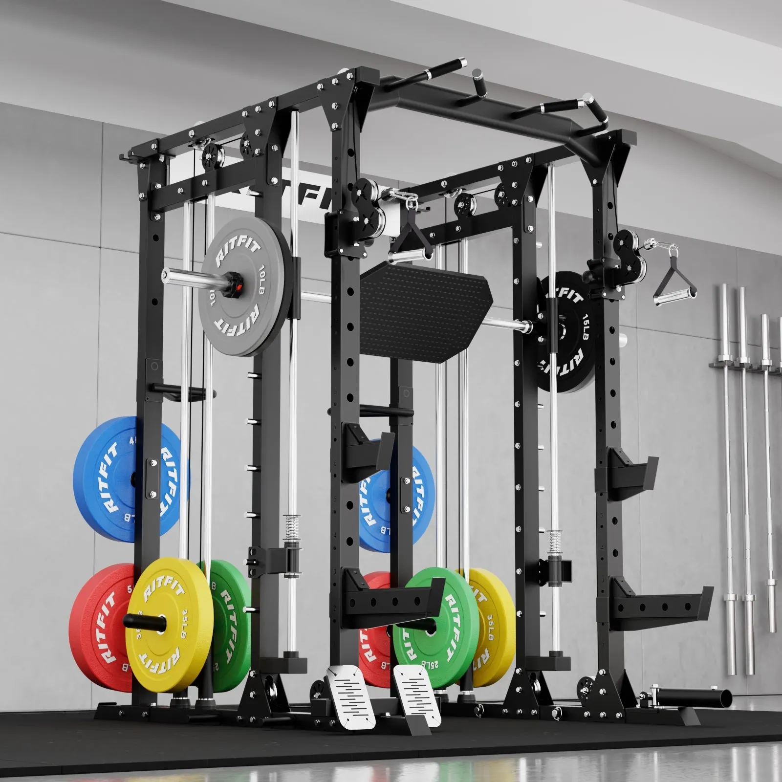 RitFit BUFFALO Multifunctional Smith Machine with Lat Pull Down and Cable Crossover for Versatile Strength Training