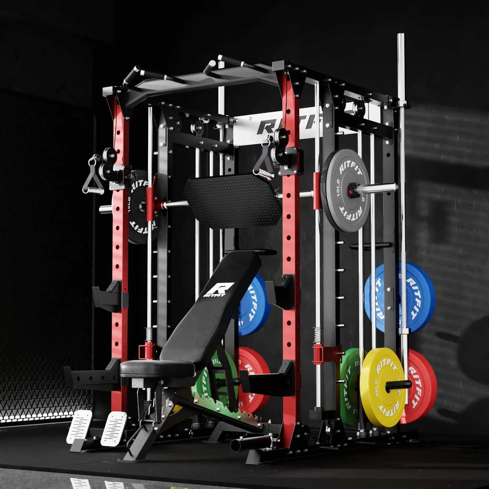 RitFit BUFFALO Multifunctional Smith Machine with Lat Pull Down and Cable Crossover for Versatile Strength Training