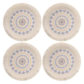 Round Boho Placemats - 9''X9'' Washable Cotton Teapot Mats - Thick Circular