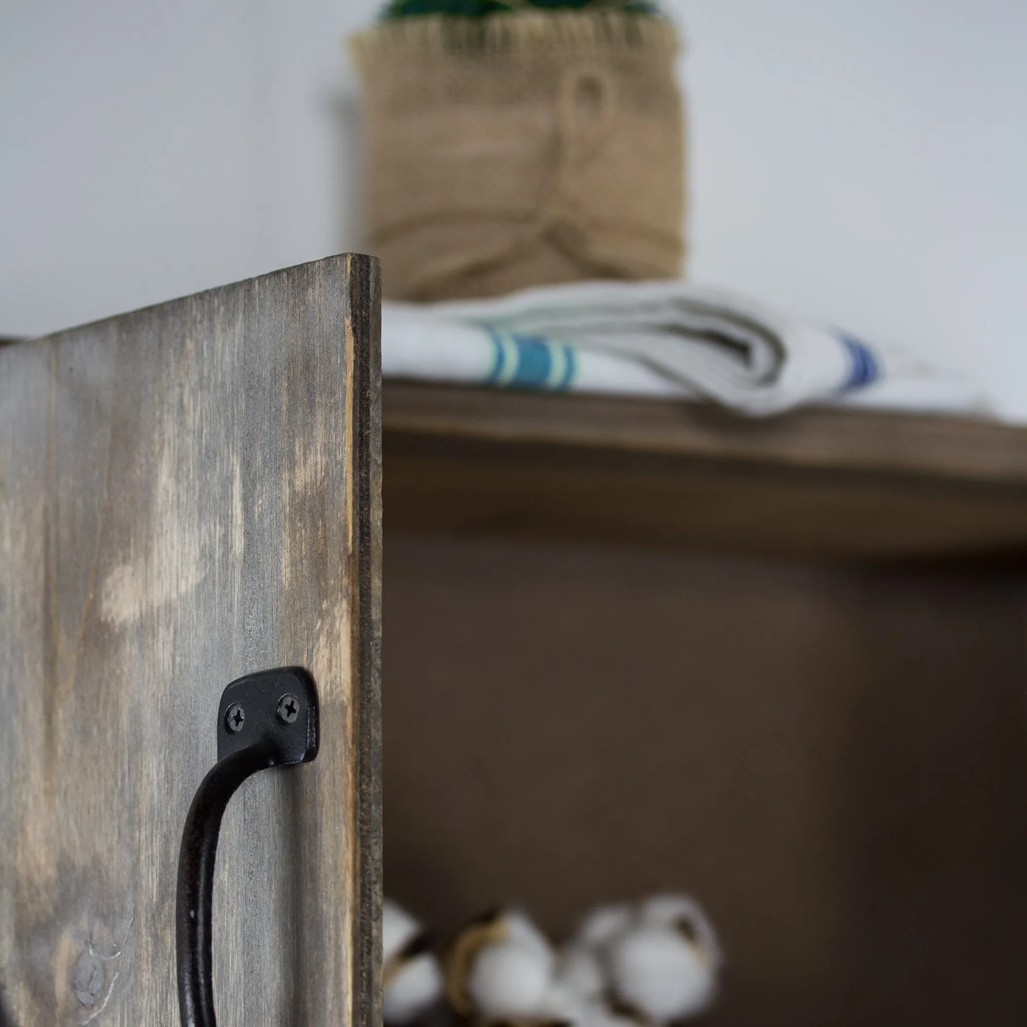 Rustic Hanging Storage Cabinet & Hooks