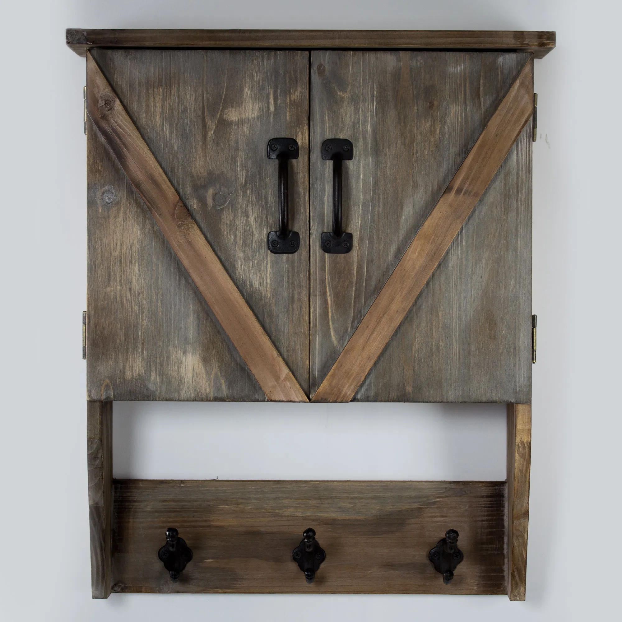 Rustic Hanging Storage Cabinet & Hooks