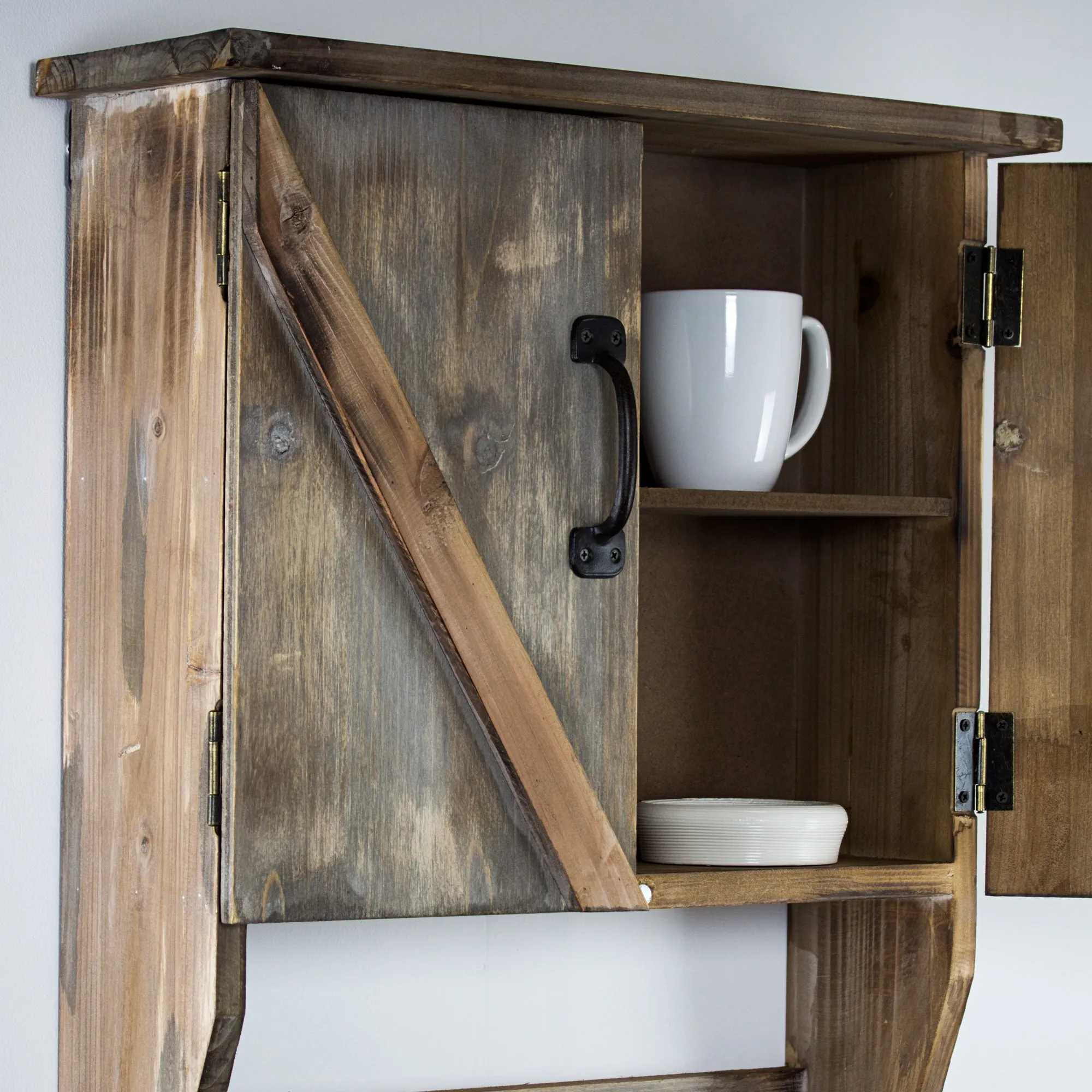 Rustic Hanging Storage Cabinet & Hooks