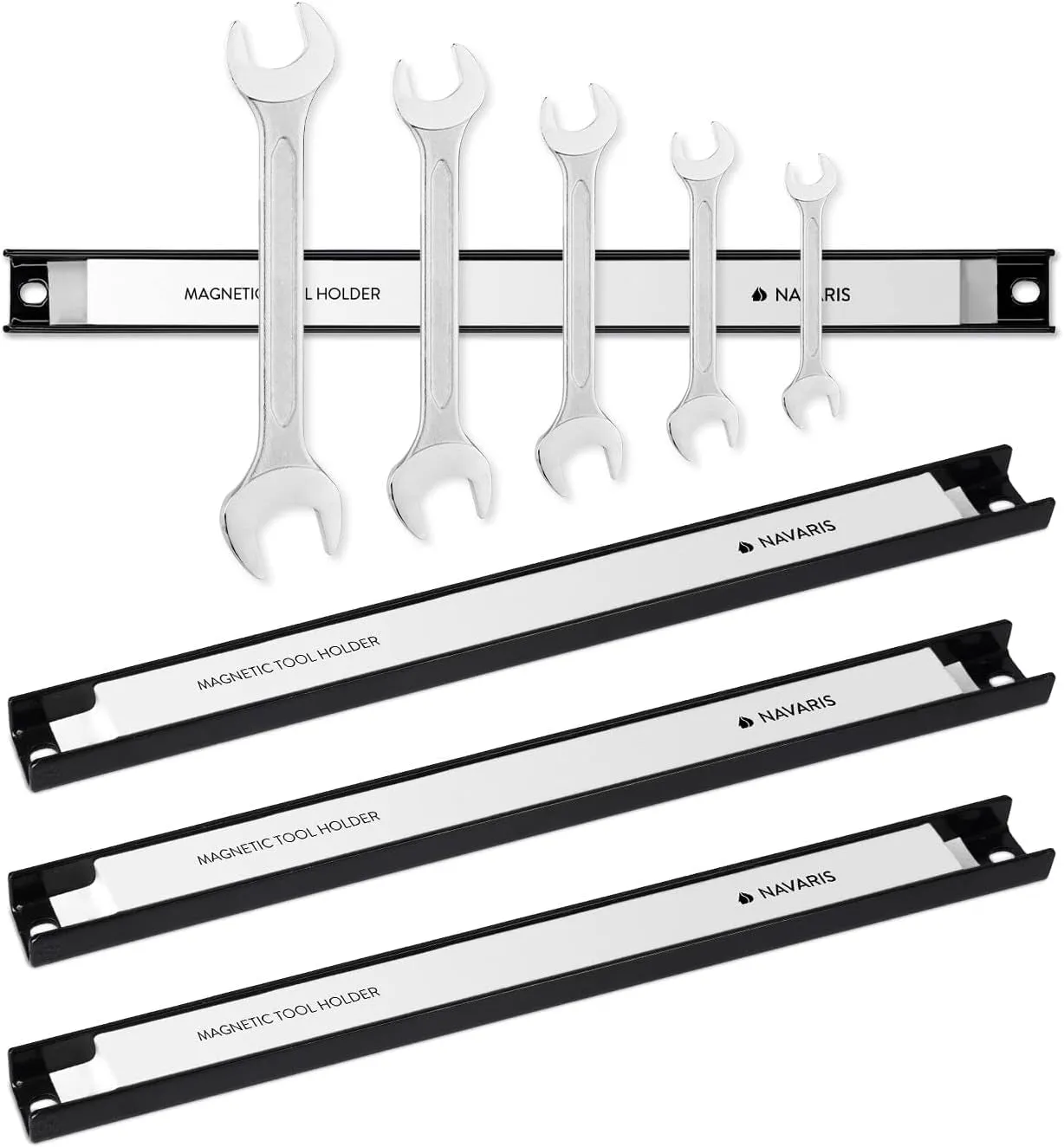 Set of 4 Magnetic Tool Holder Rack - 12 Inch Heavy Duty Garage Wall Holder Strip for Tools - Tool Bar with Magnet for Screwdriver, Wrench