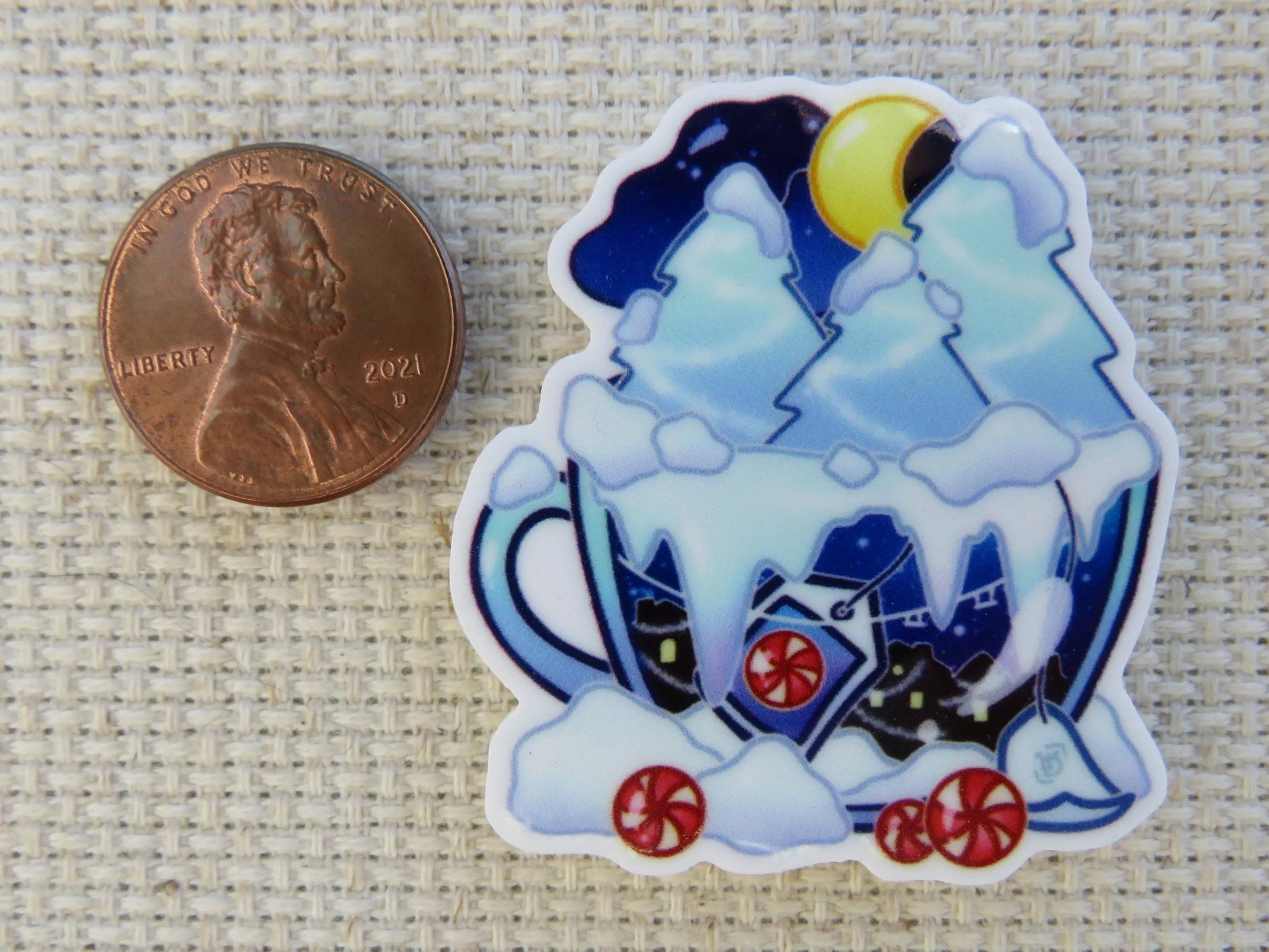 Snowy Teacup Needle Minder, Cover Minder, Magnet