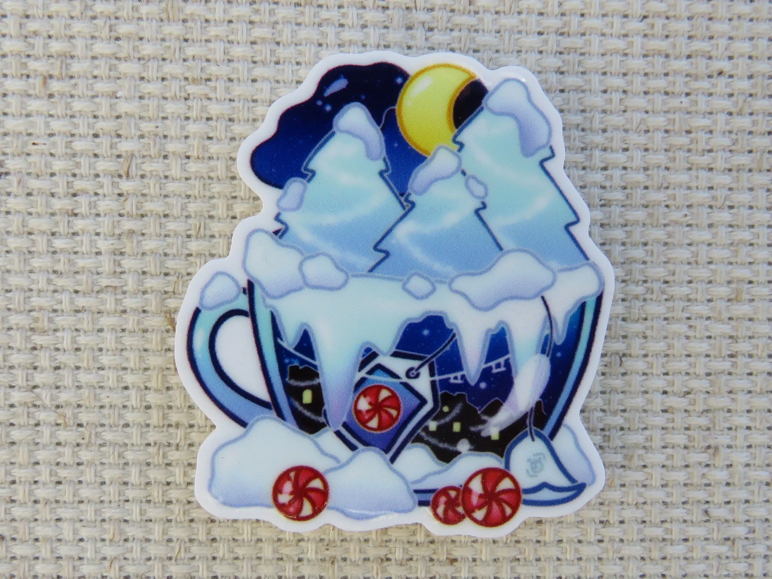 Snowy Teacup Needle Minder, Cover Minder, Magnet