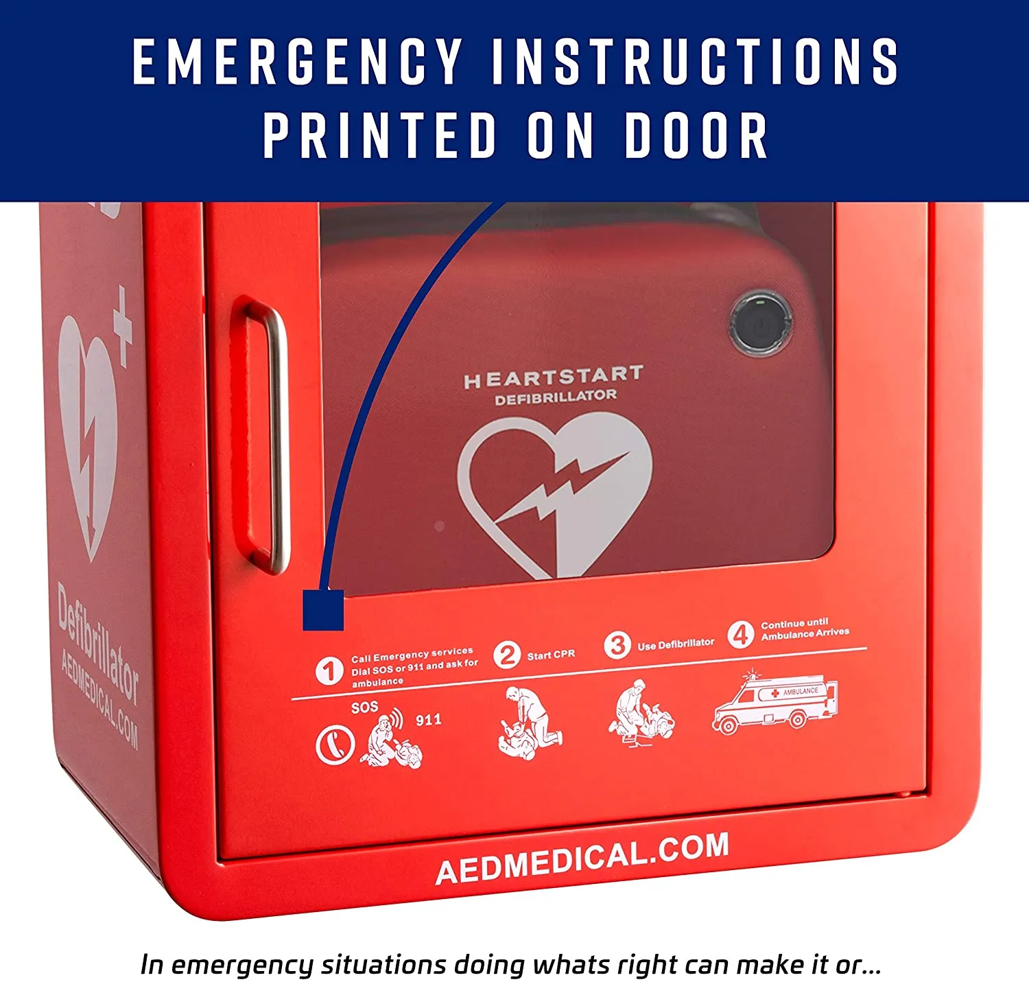 Stainless Steel AED Cabinet | 14 x 8 x 15.5 Inch Wall Mount Storage Cabinet for Defibrillators | Compact AED Surface Mount Cabinet