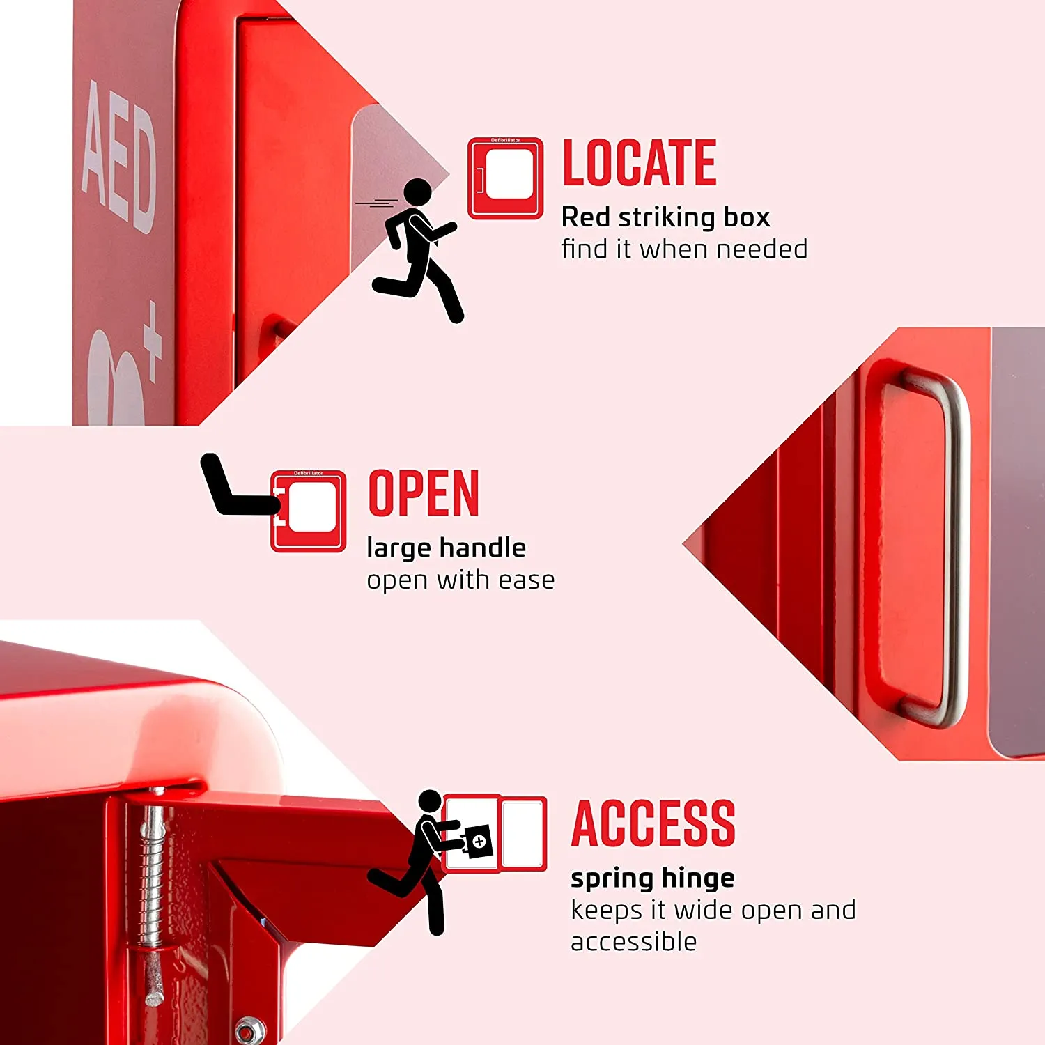 Stainless Steel AED Cabinet | 14 x 8 x 15.5 Inch Wall Mount Storage Cabinet for Defibrillators | Compact AED Surface Mount Cabinet