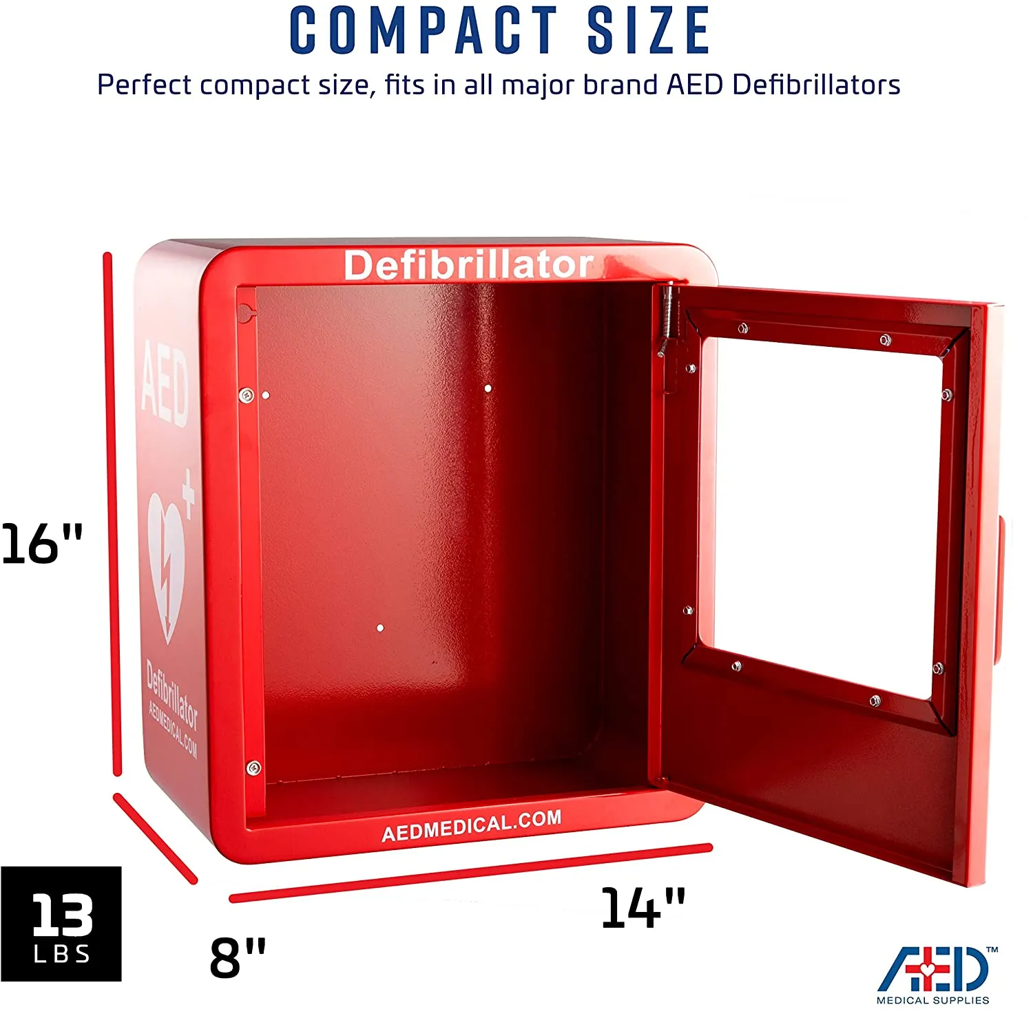 Stainless Steel AED Cabinet | 14 x 8 x 15.5 Inch Wall Mount Storage Cabinet for Defibrillators | Compact AED Surface Mount Cabinet