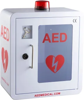 Stainless Steel AED Cabinet | 14 x 8 x 15.5 Inch  | With Emergency Strobe Light, Door-Activated Alarm & Key