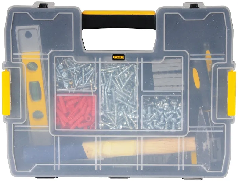 Stanley STST14022 Tool Storage Organizer, 11-1/2 in W, 2.7 in H, 14-Drawer, Plastic, Black/Yellow :EA: QUANTITY: 1