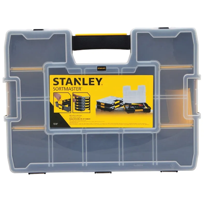 Stanley STST14027 Tool Organizer, 13 in W, 3.4 in H, 15-Compartment, 14-Drawer, Plastic, Black/Yellow :EA: QUANTITY: 1