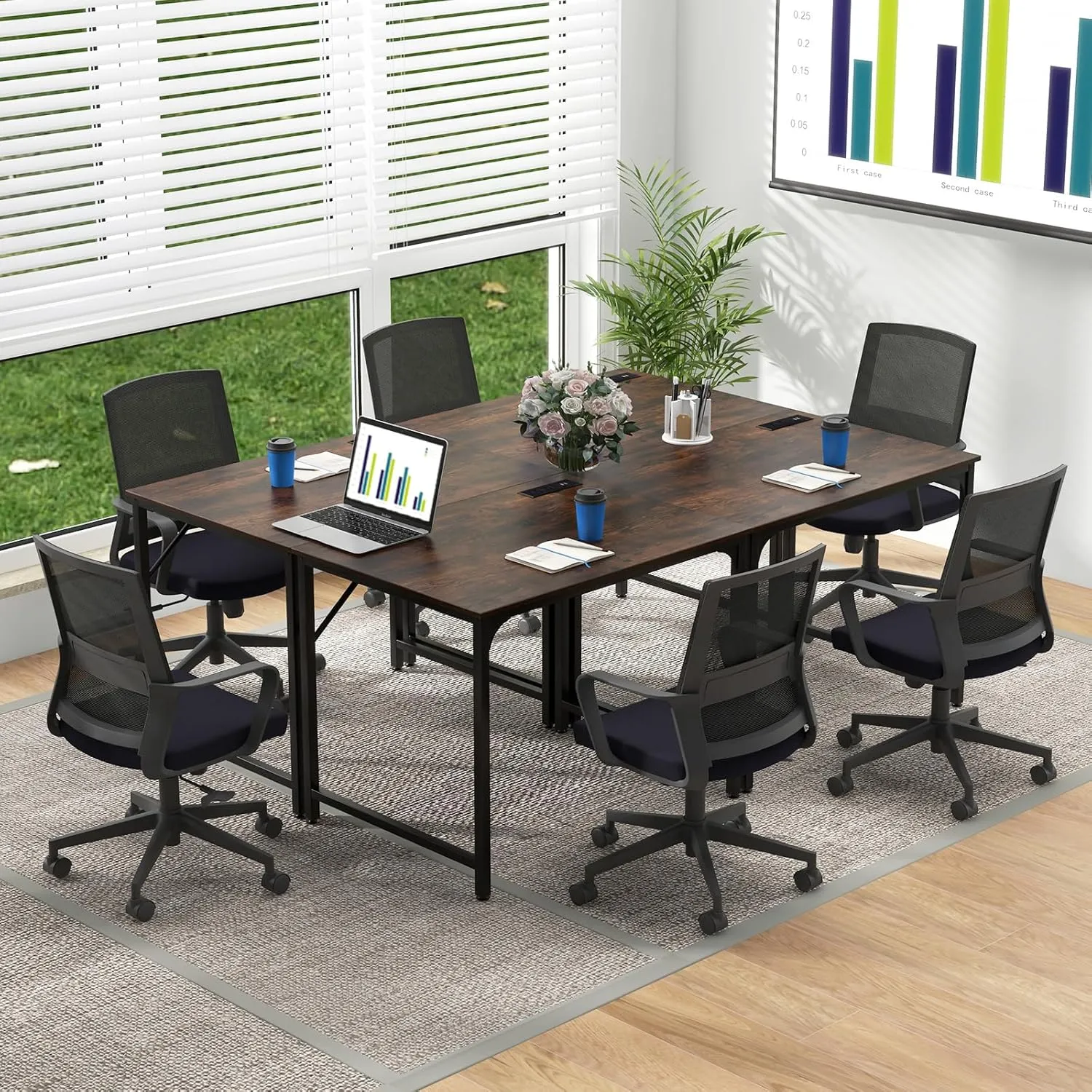 Tangkula Conference Table Set of 1/2/4/6, Modern Boardroom Desk with Storage Bag, Headphone Hook