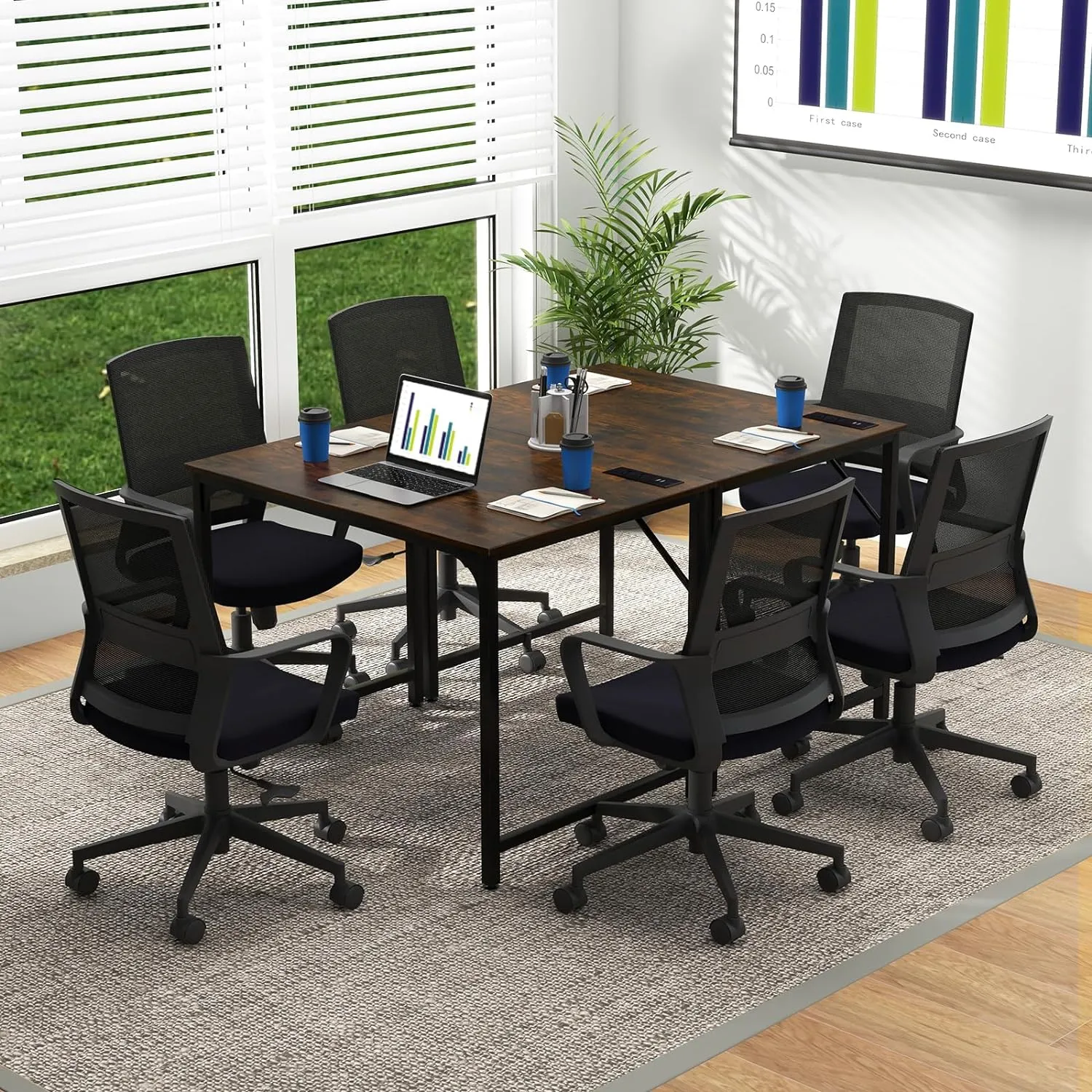 Tangkula Conference Table Set of 1/2/4/6, Modern Boardroom Desk with Storage Bag, Headphone Hook