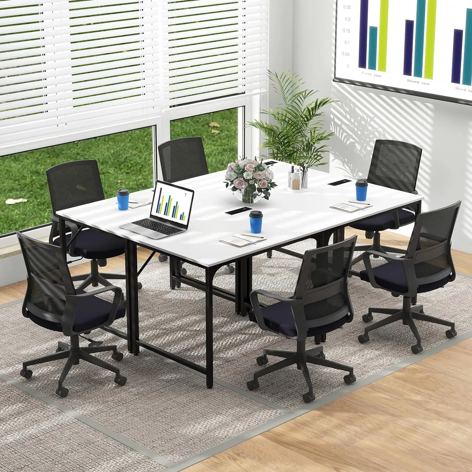 Tangkula Conference Table Set of 1/2/4/6, Modern Boardroom Desk with Storage Bag, Headphone Hook