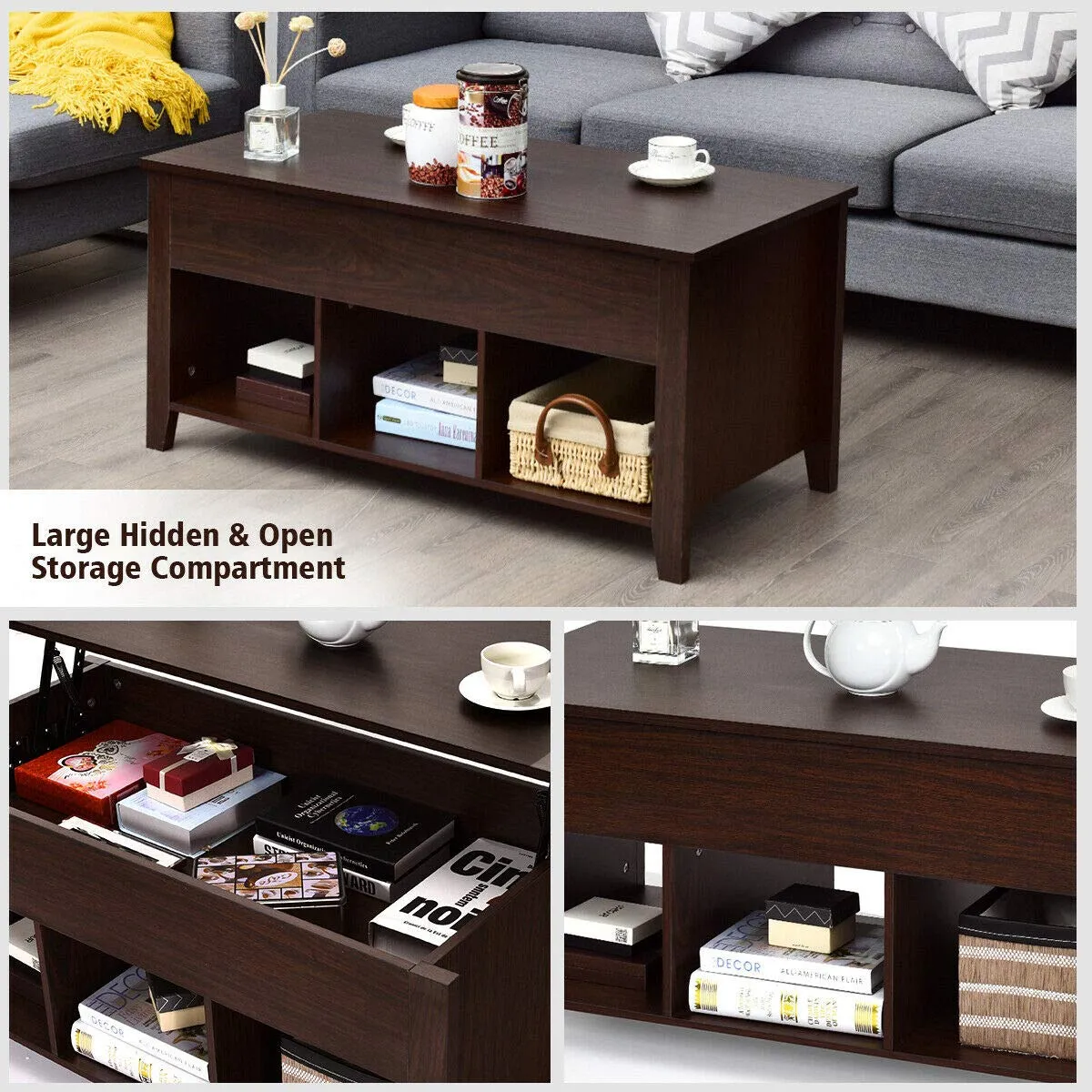 Tangkula Lift Top Coffee Table, with Hidden Storage Compartment and Shelf