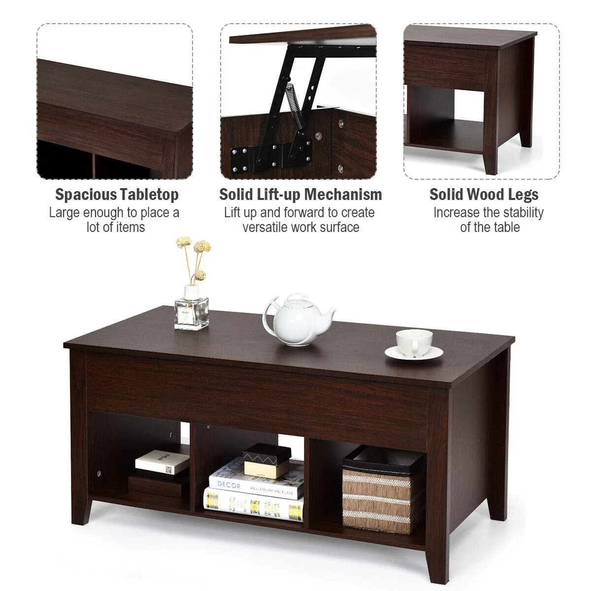 Tangkula Lift Top Coffee Table, with Hidden Storage Compartment and Shelf