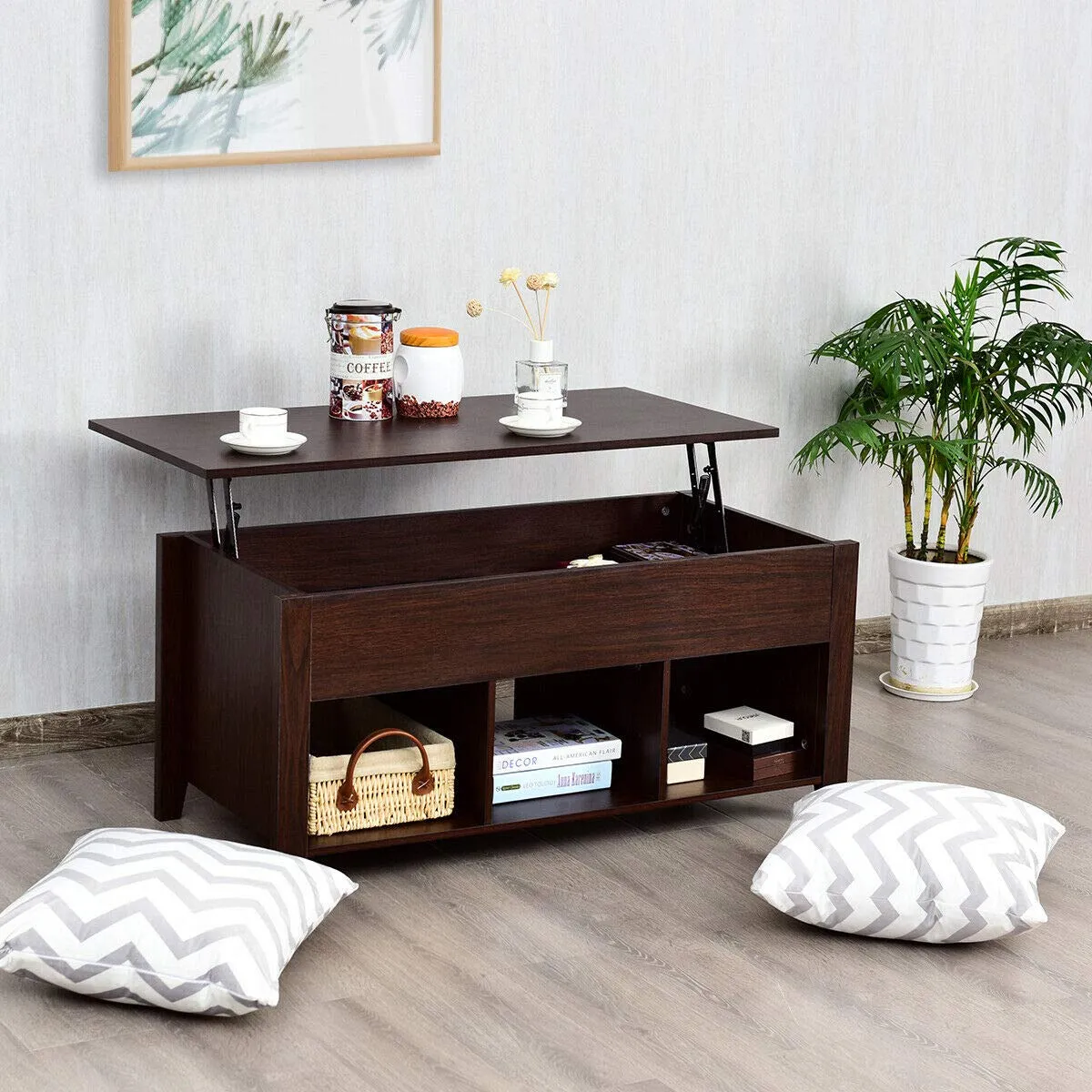 Tangkula Lift Top Coffee Table, with Hidden Storage Compartment and Shelf