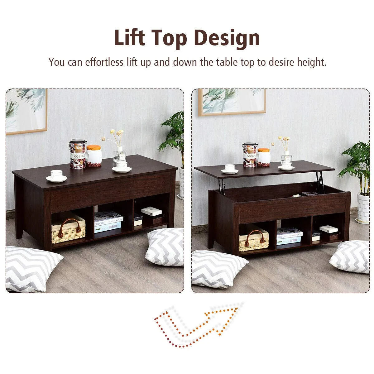 Tangkula Lift Top Coffee Table, with Hidden Storage Compartment and Shelf