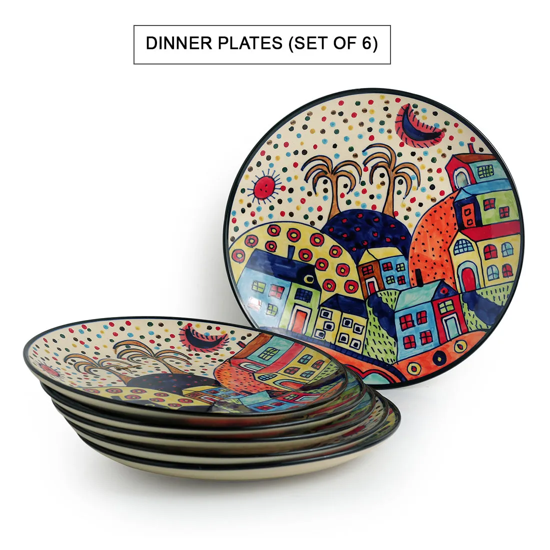 'The Hut Family' Hand-Painted Ceramic Dinner Plates (25.4 cm, Set Of 6)