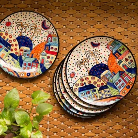 'The Hut Family' Hand-Painted Ceramic Dinner Plates (25.4 cm, Set Of 6)