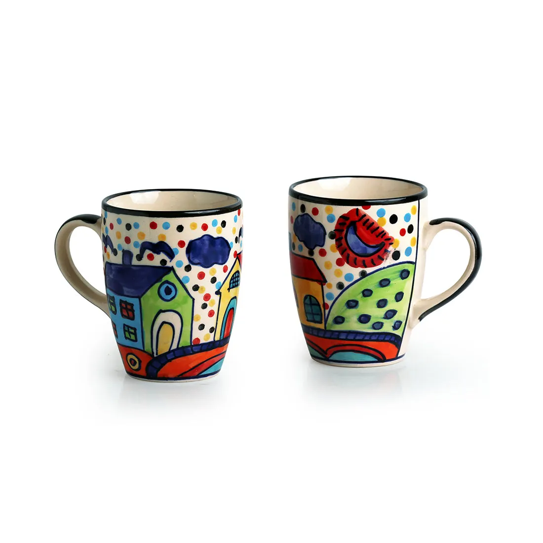 'The Hut Jumbo Cuppas' Hand-Painted Mugs In Ceramic (Set Of 2)