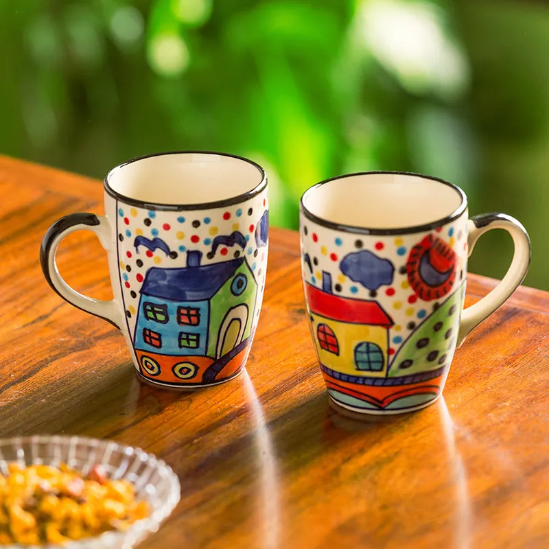 'The Hut Jumbo Cuppas' Hand-Painted Mugs In Ceramic (Set Of 2)