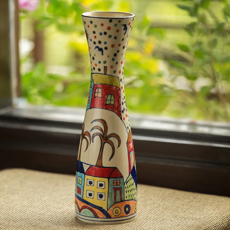 'The Hut Long-Neck' Hand-Painted Ceramic Vase (30.5 cm)