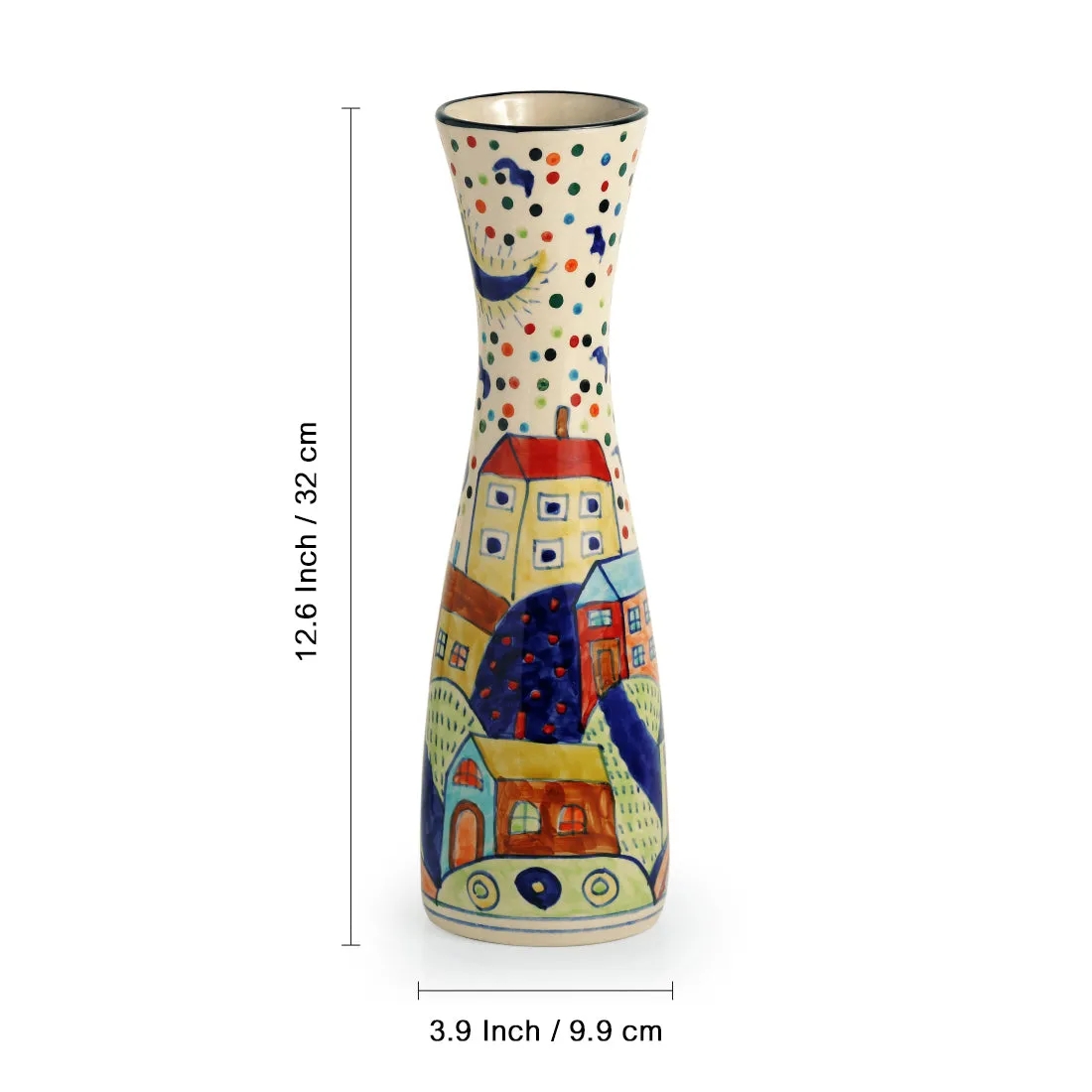 'The Hut Long-Neck' Hand-Painted Ceramic Vase (30.5 cm)