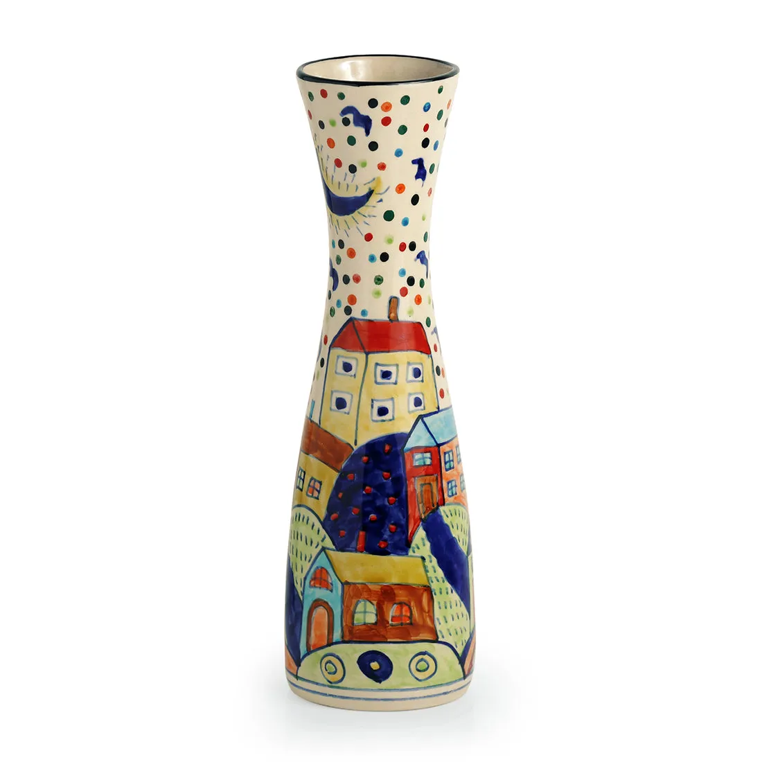 'The Hut Long-Neck' Hand-Painted Ceramic Vase (30.5 cm)