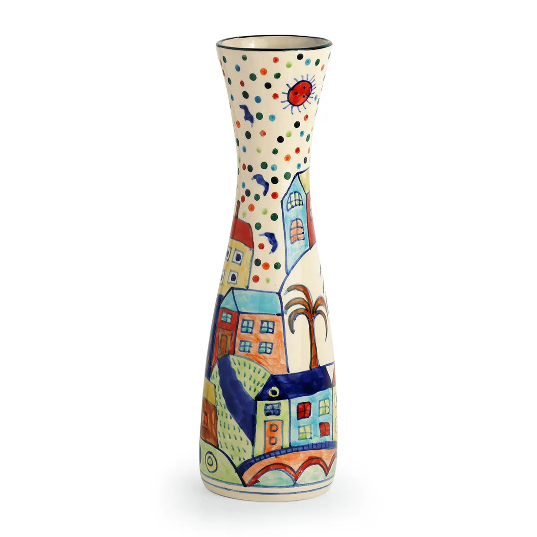 'The Hut Long-Neck' Hand-Painted Ceramic Vase (30.5 cm)