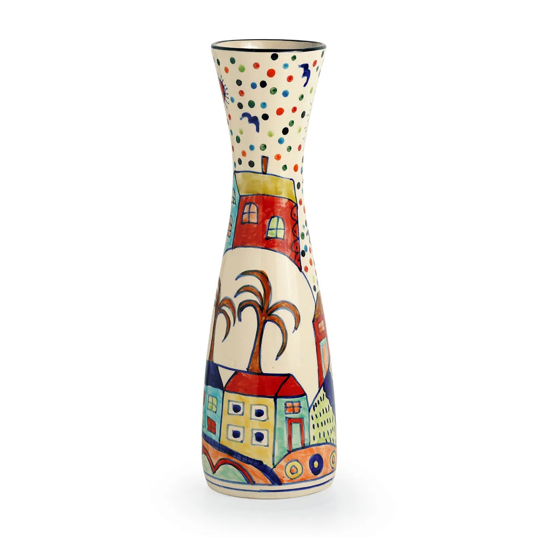 'The Hut Long-Neck' Hand-Painted Ceramic Vase (30.5 cm)