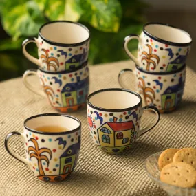 'The Hut Morning Companions' Handpainted Ceramic Tea & Coffee Cups (Set Of 6)