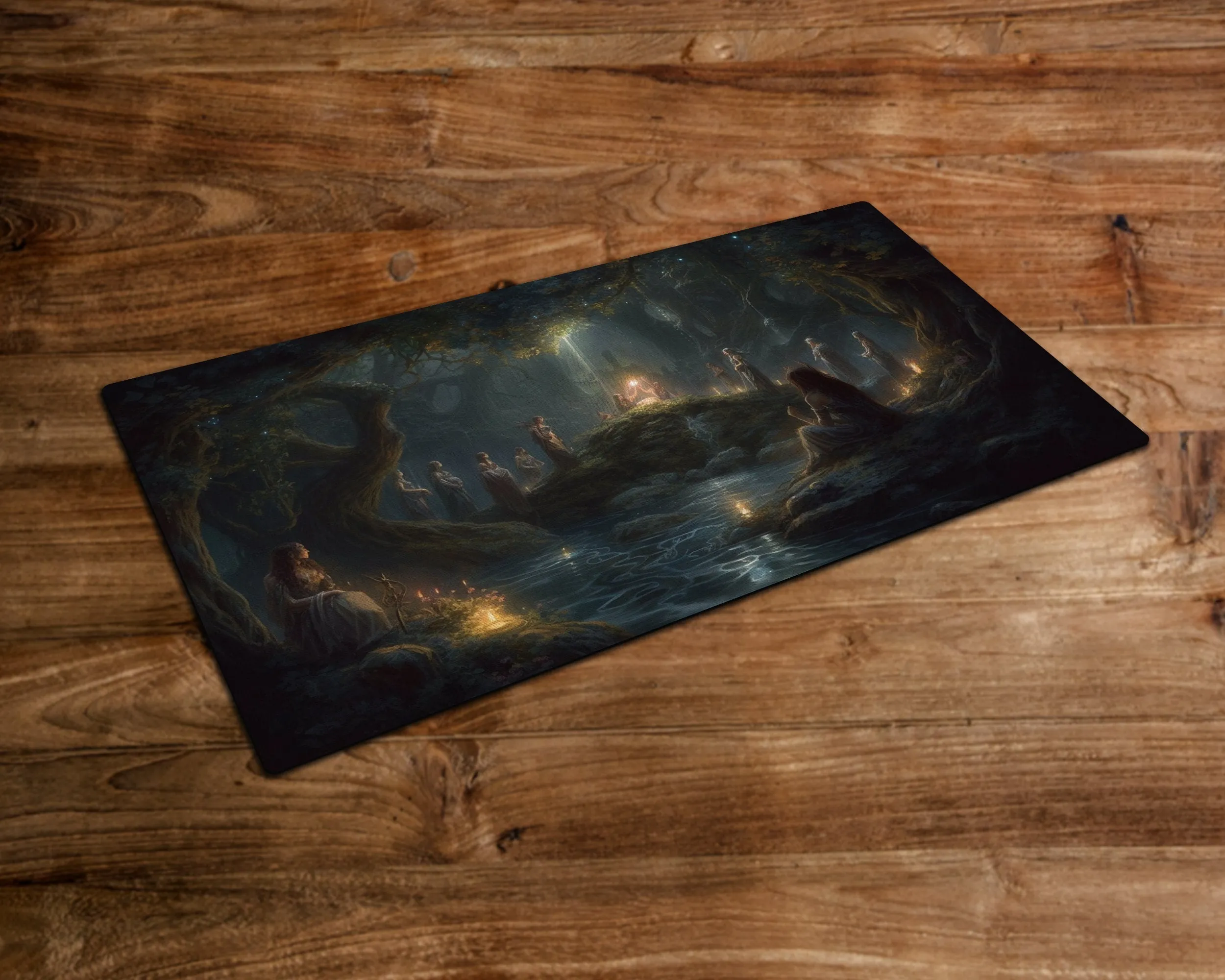 The Secret Meeting of the Woodland Elves - MTG Playmat - 24 x 14 inches -Playmat for TCG - Handcrafted