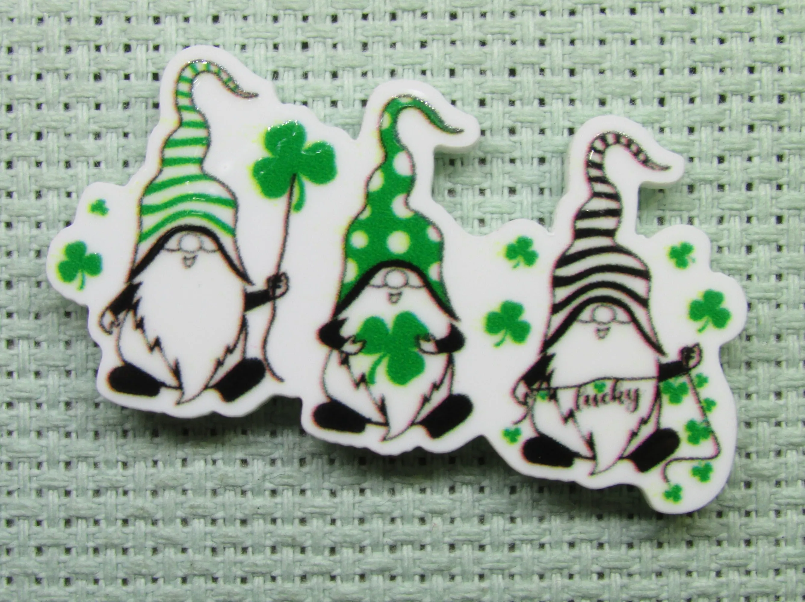 Trio of Lucky Shamrock Gnomes Needle Minder, Cover Minder, Magnet