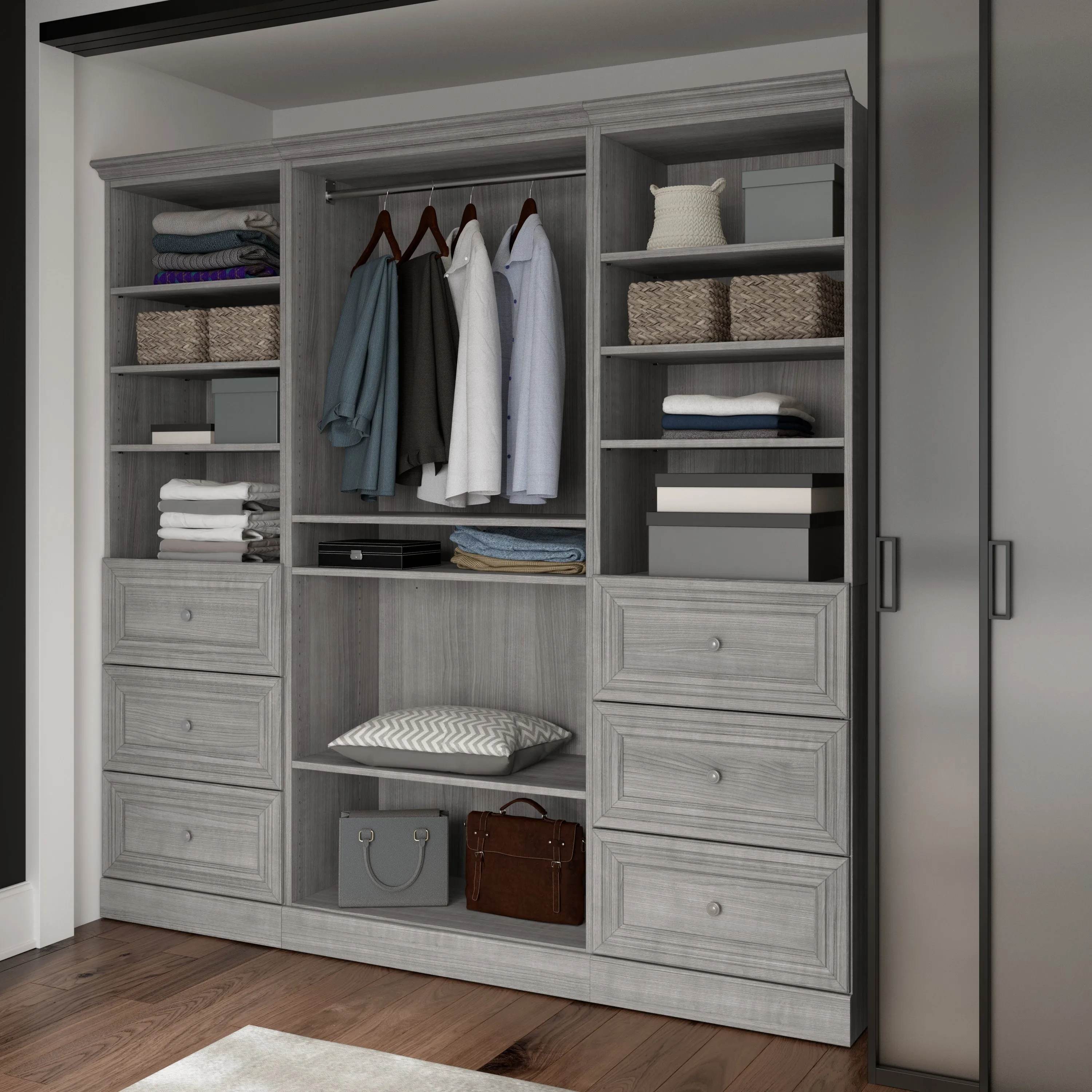 Versatile 86W Closet Organizer with Drawers - Available in 2 Colours