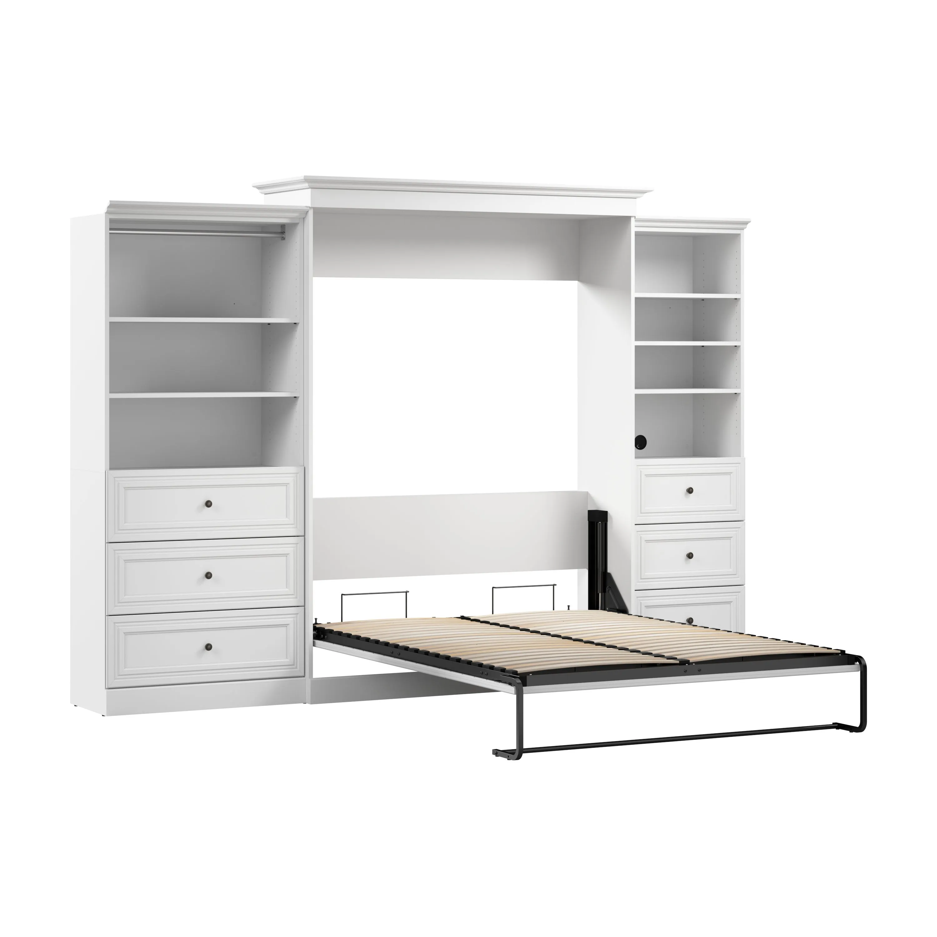 Versatile Queen Murphy Wall Bed and Closet Organizers with Drawers in White